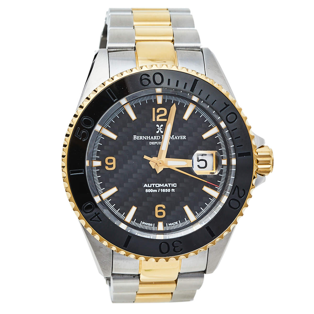 Pre Owned Bernhard H. Mayer Black Two-Tone Stainless Steel Nauticus Royale II Men's Wristwatch 45 mm