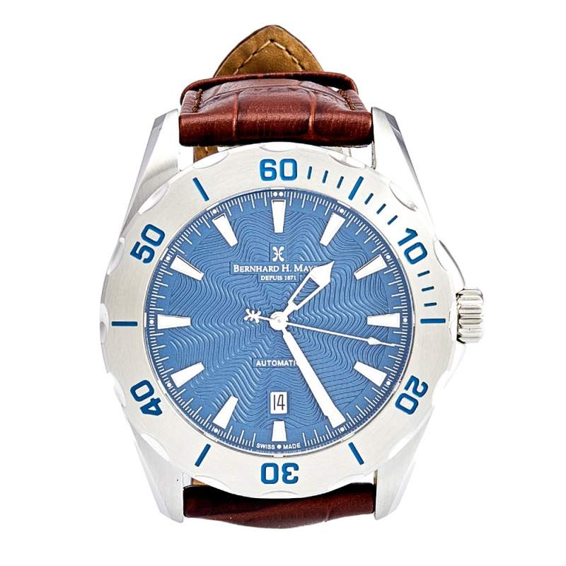 Pre Owned Bernhard H. Mayer Blue Stainless Steel Croco Printed Leather Ballad BH06/CW Men's Wristwatch 44 mm