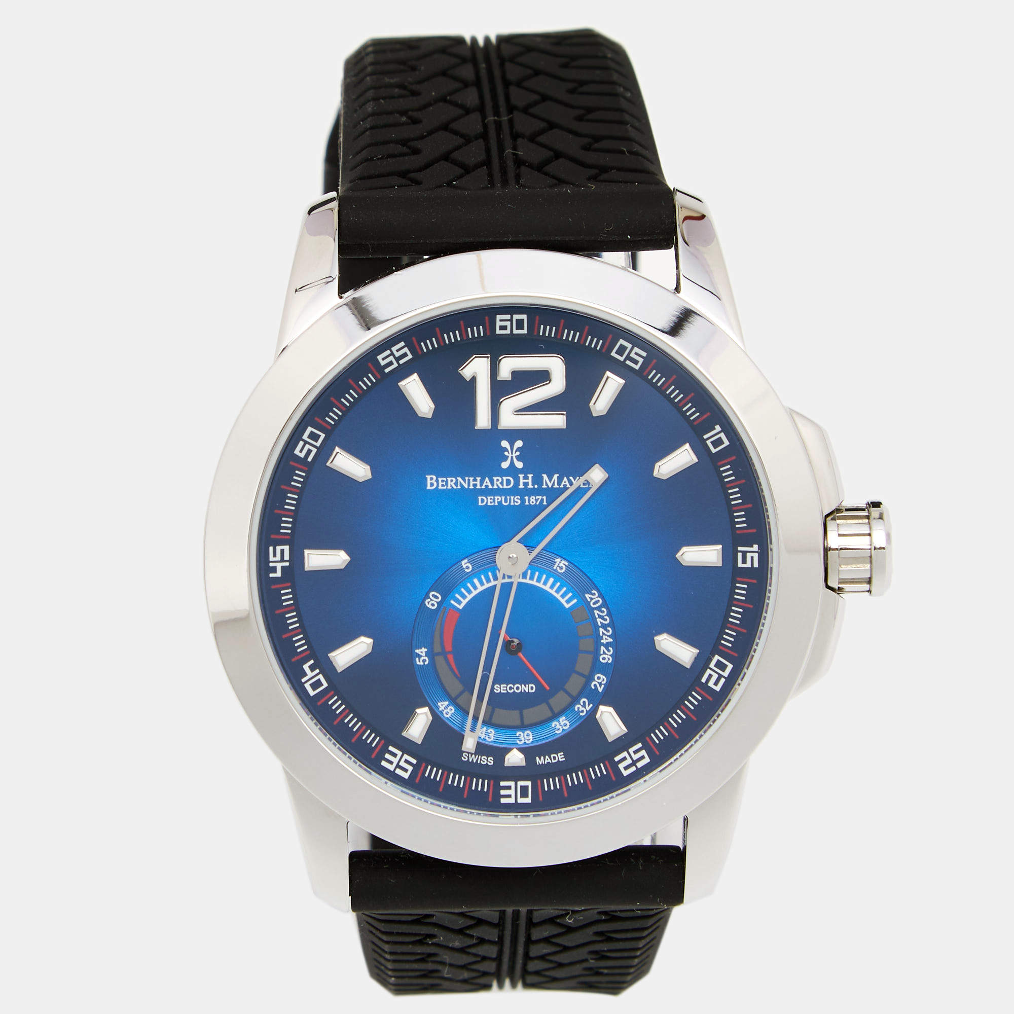 Pre Owned Bernhard H. Mayer Blue Stainless Steel Black Silicon Drift Men's Wristwatch 44 mm