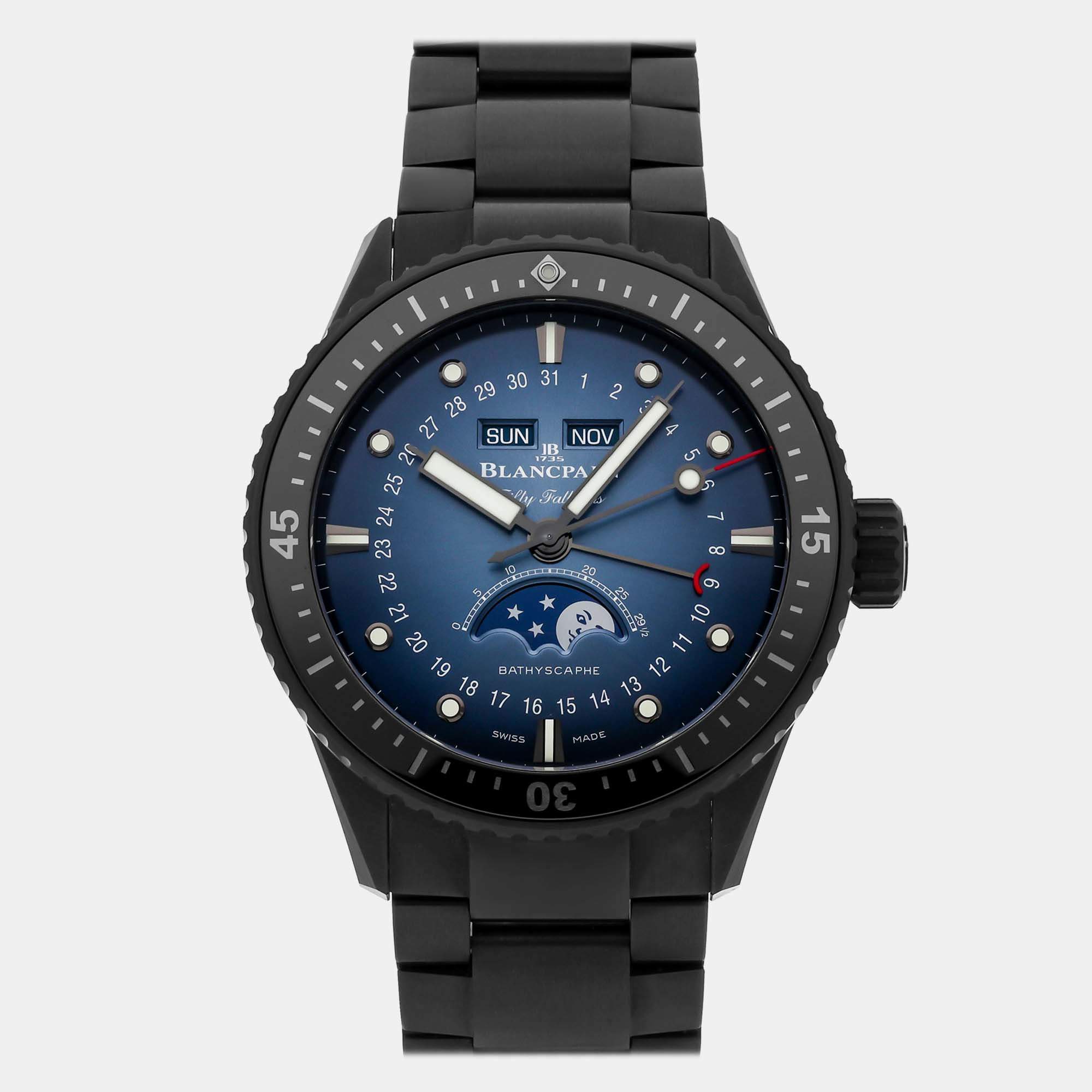 Pre-Owned Blancpain Fifty Fathoms Bathyscaphe Quantieme Complet Phases de Lune 5054-0140-01S 43.6 mm