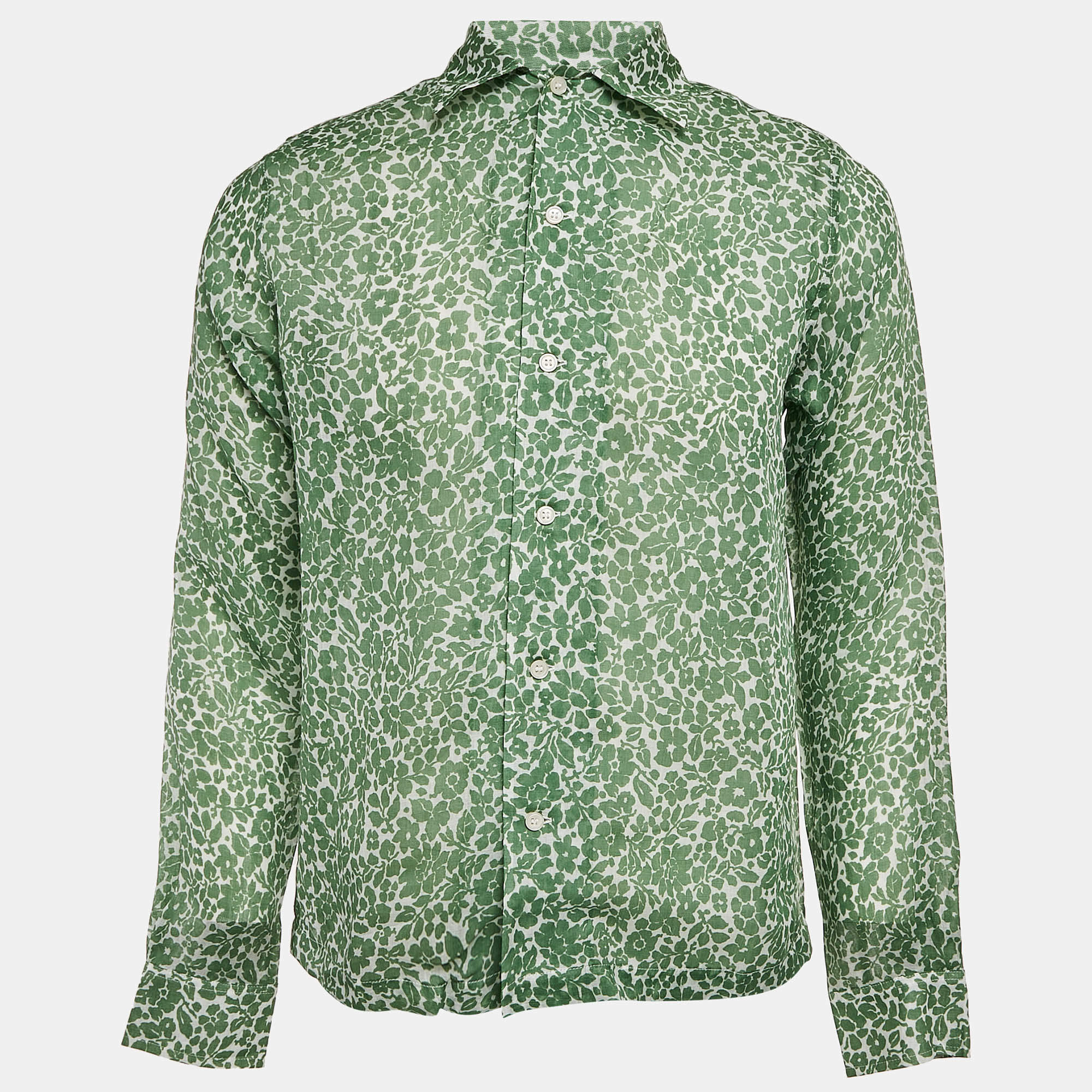 Bode Green Print Rayon Full Sleeve Shirt S/M