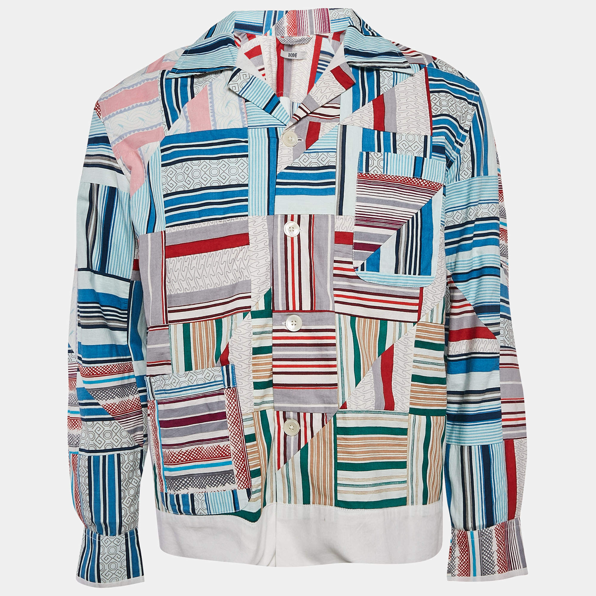 Bode Multicolor Printed Cotton Patch Work Shirt S