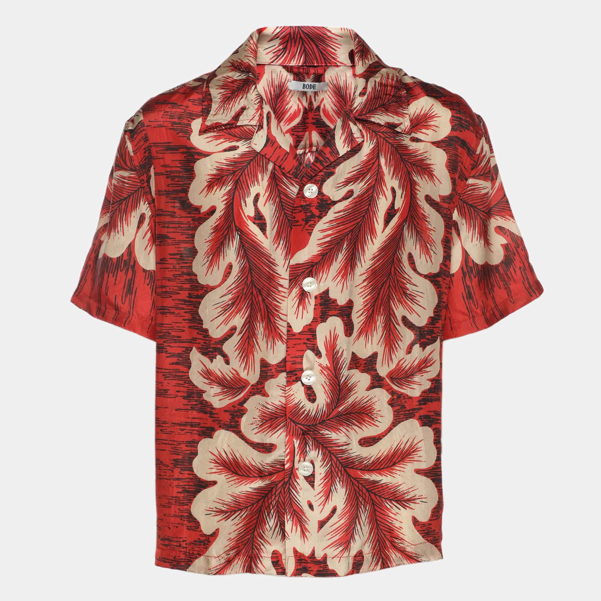 Pre Owned قميص بودي أمامي بأزرار حريري ملون مطبوع مقاس كبير - لارج