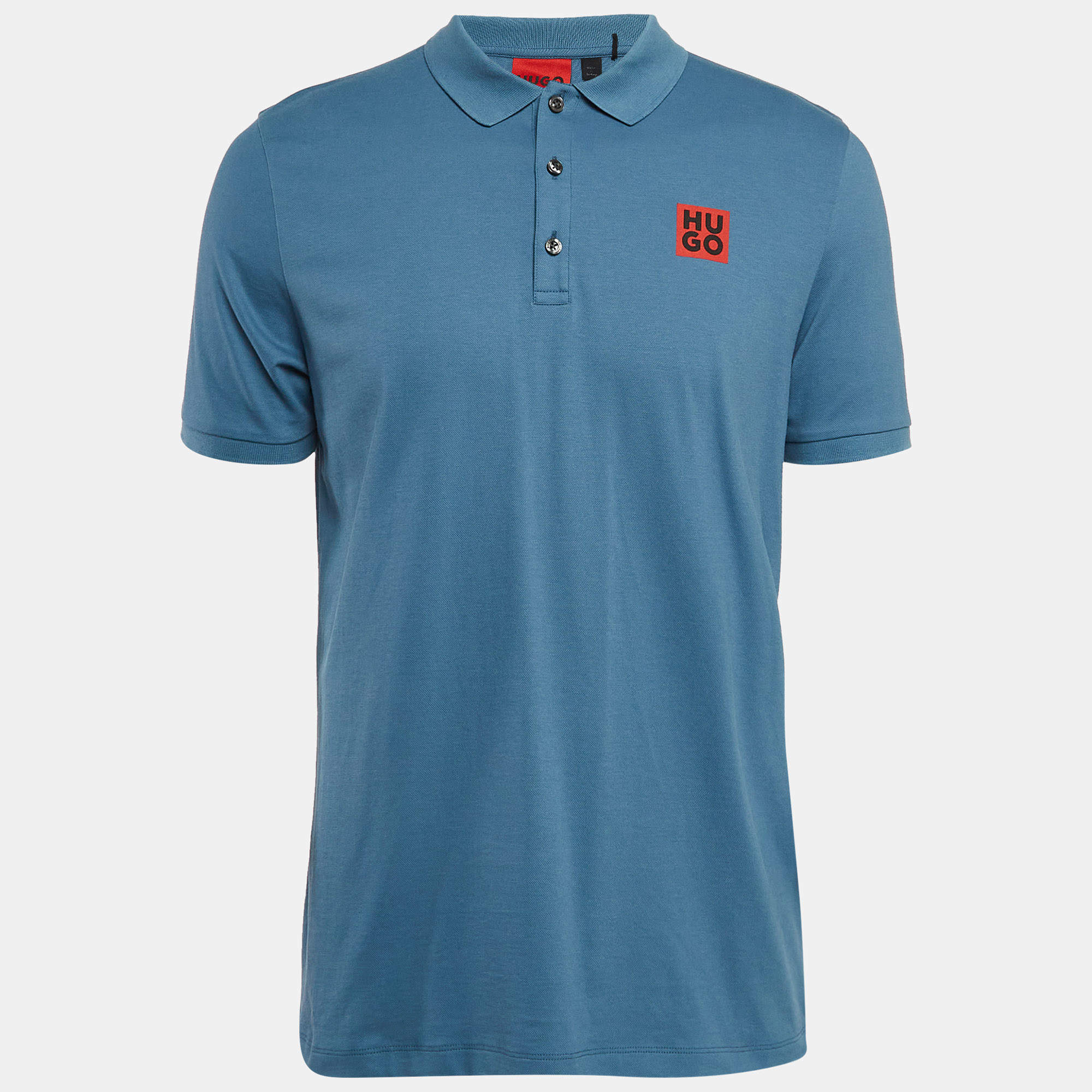 Pre Owned Boss By Hugo Boss Blue Cotton Jersey Slim Fit Polo T-Shirt L