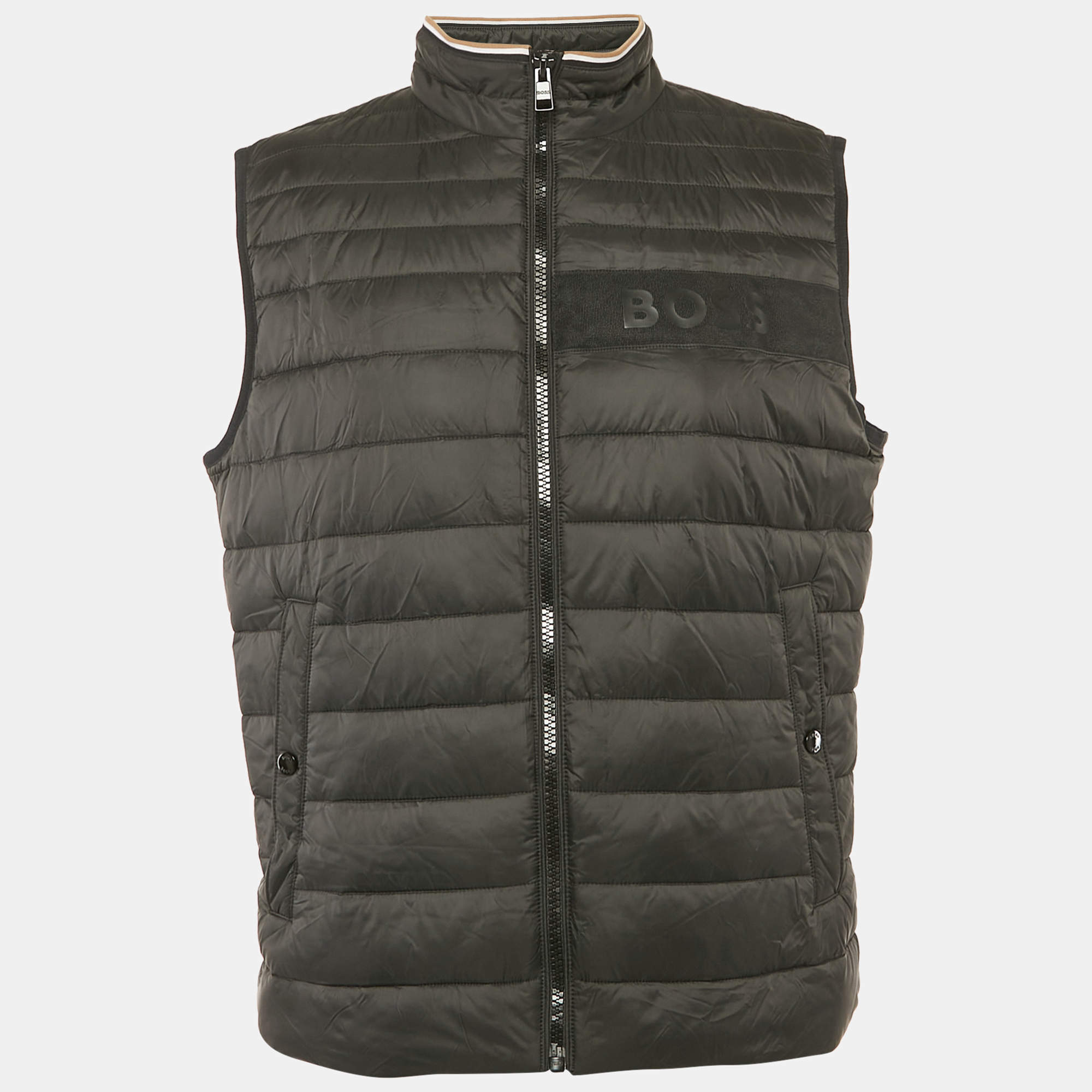 Pre Owned Boss By Hugo Boss Black Nylon Zip-Up Puffer Vest Jacket XL