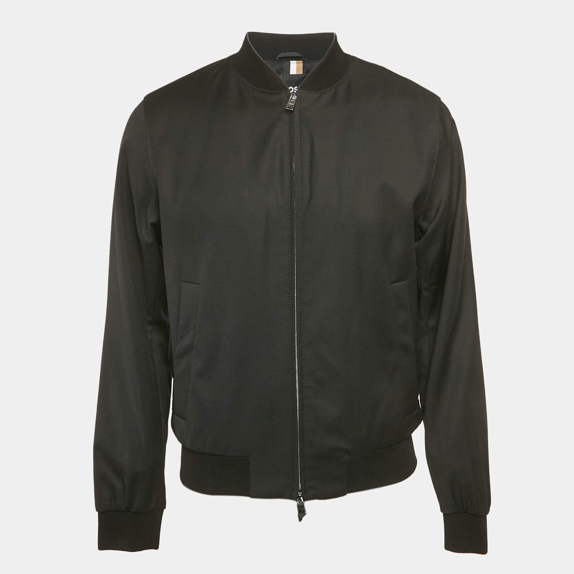 Pre Owned Boss By Hugo Boss Black Wool Zip-Up Jacket M