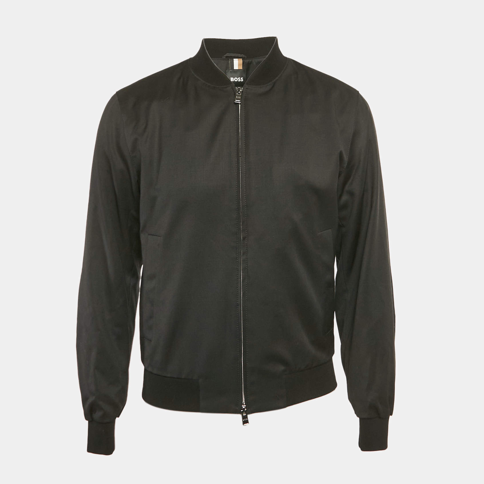 Pre Owned Boss By Hugo Boss Black Wool Gabardine Zip-Up Jacket S