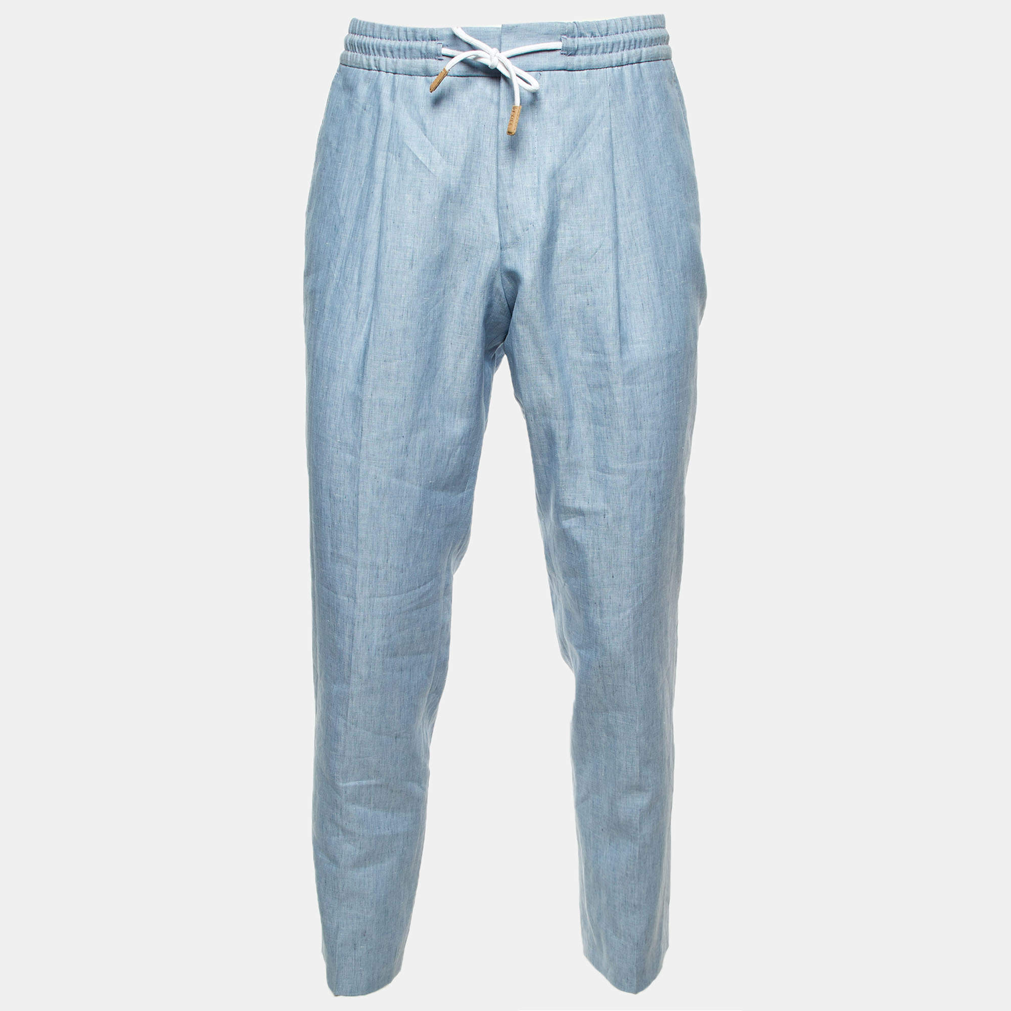 مملوكة مسبقًا Boss By Hugo Boss Blue Linen & Wool T-Gee Drawstring Waist Pants M