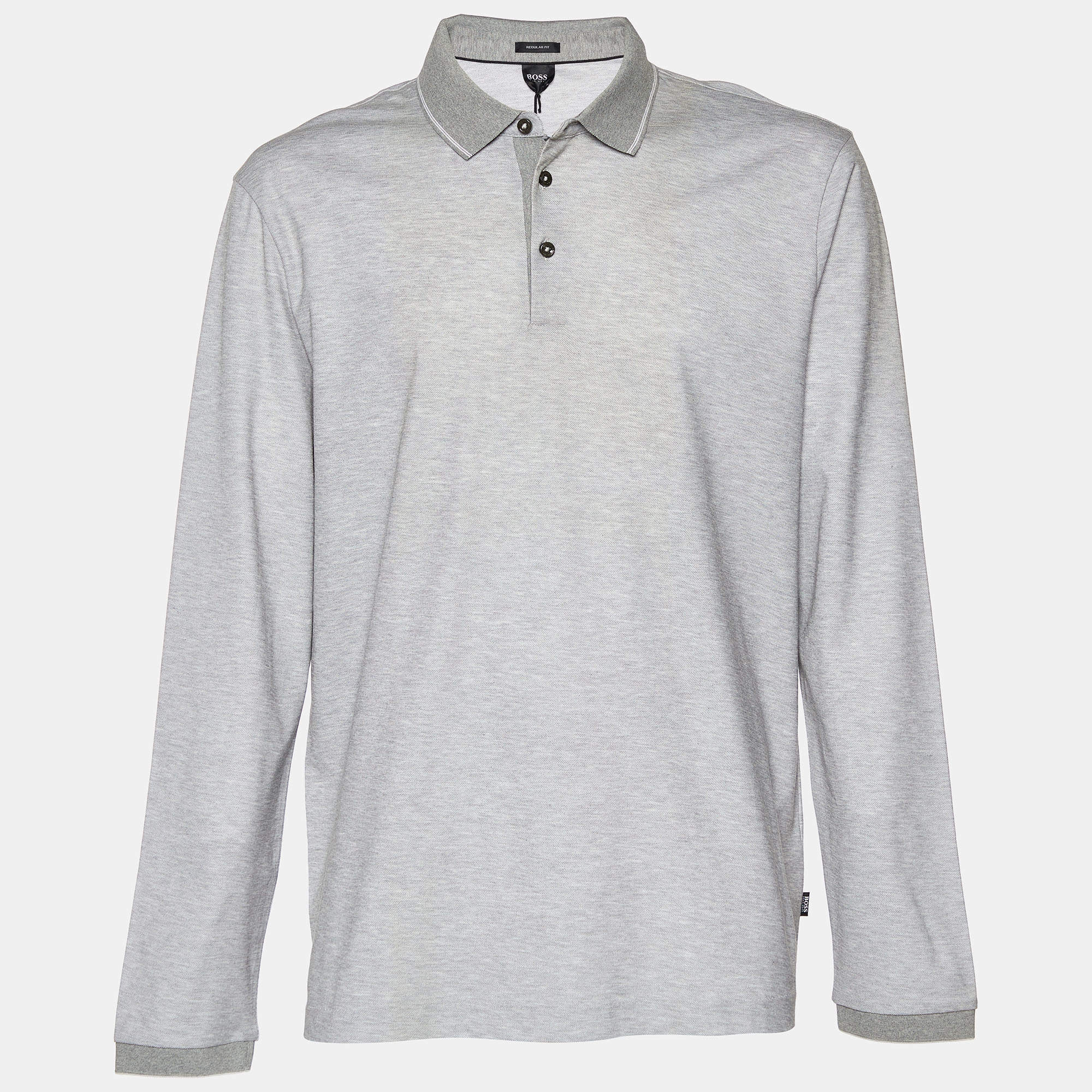 Pre Owned Boss by Hugo Boss Grey Cotton Long Sleeve Polo T shirt XXL