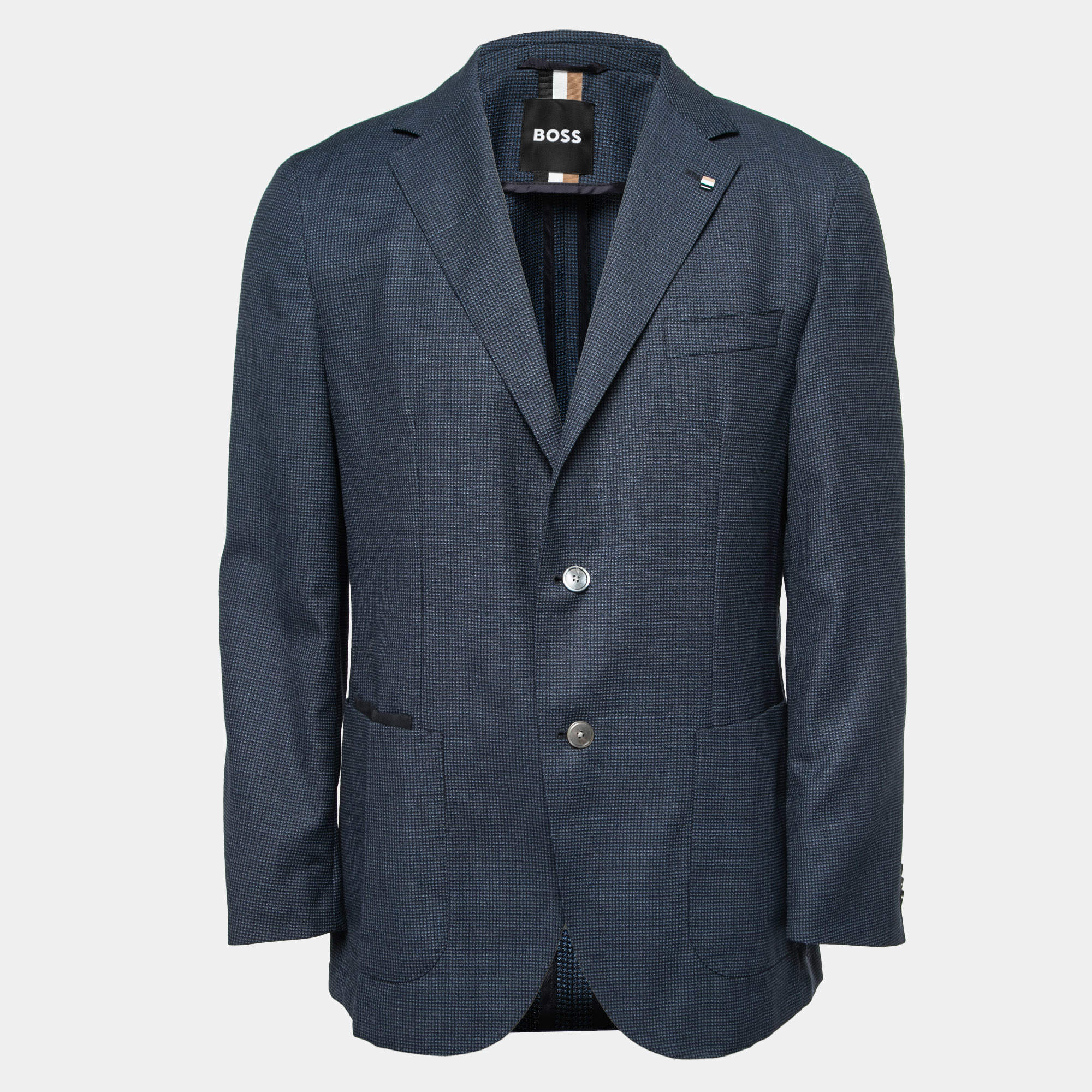 Pre Owned Boss By Hugo Boss Navy Blue Textured Wool Single Breasted Blazer XL