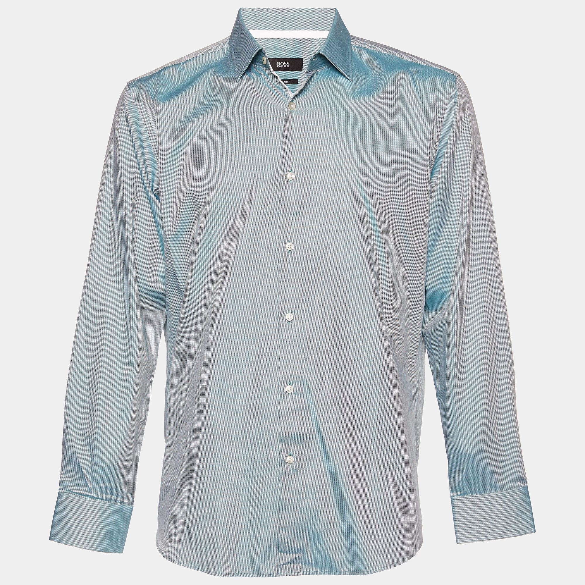 مملوكة مسبقًا Boss By Hugo Boss Green Patterned Cotton Gelson Shirt XL