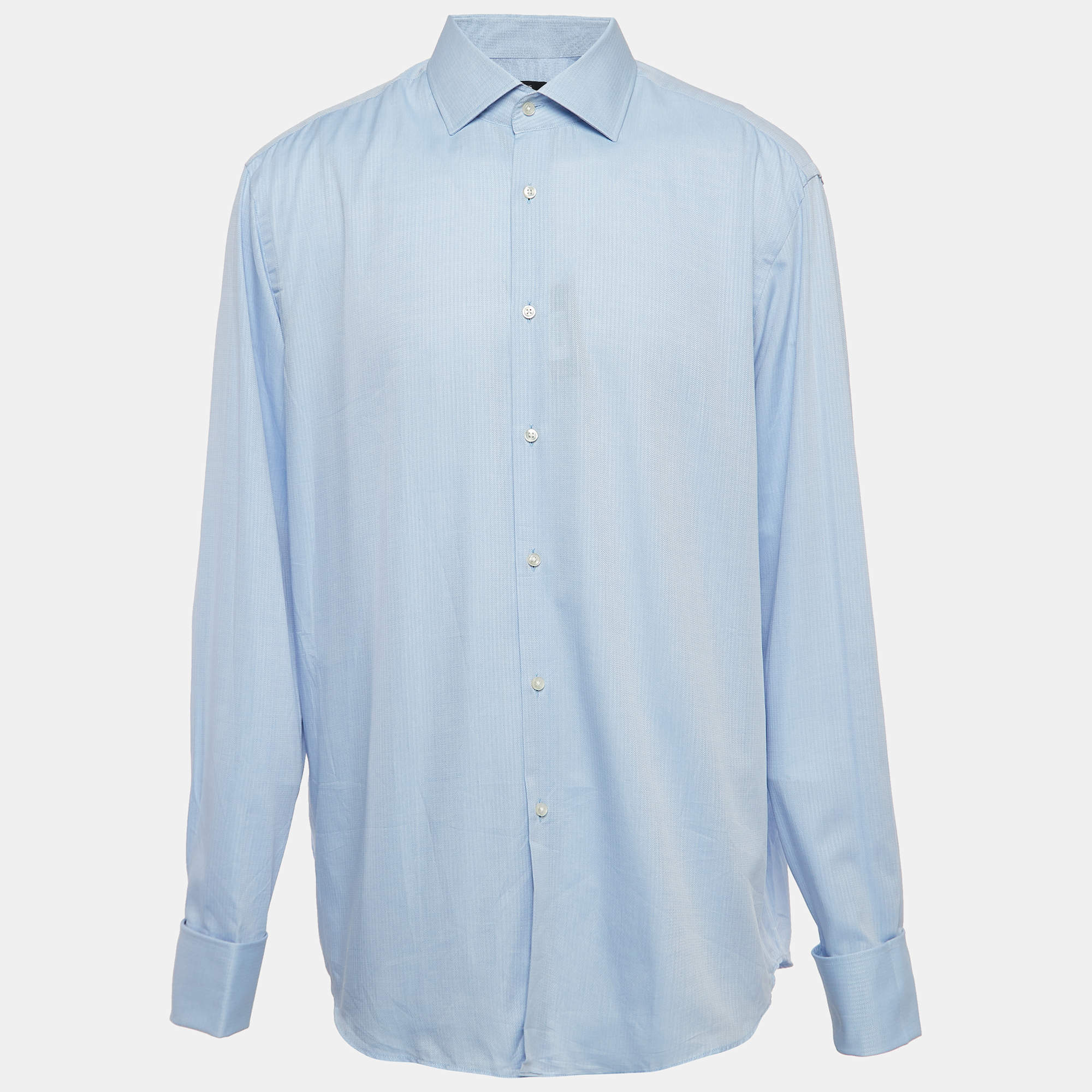 Pre Owned Boss By Hugo Boss  Blue Pinstripe Cotton Long Sleeve Shirt XXXL