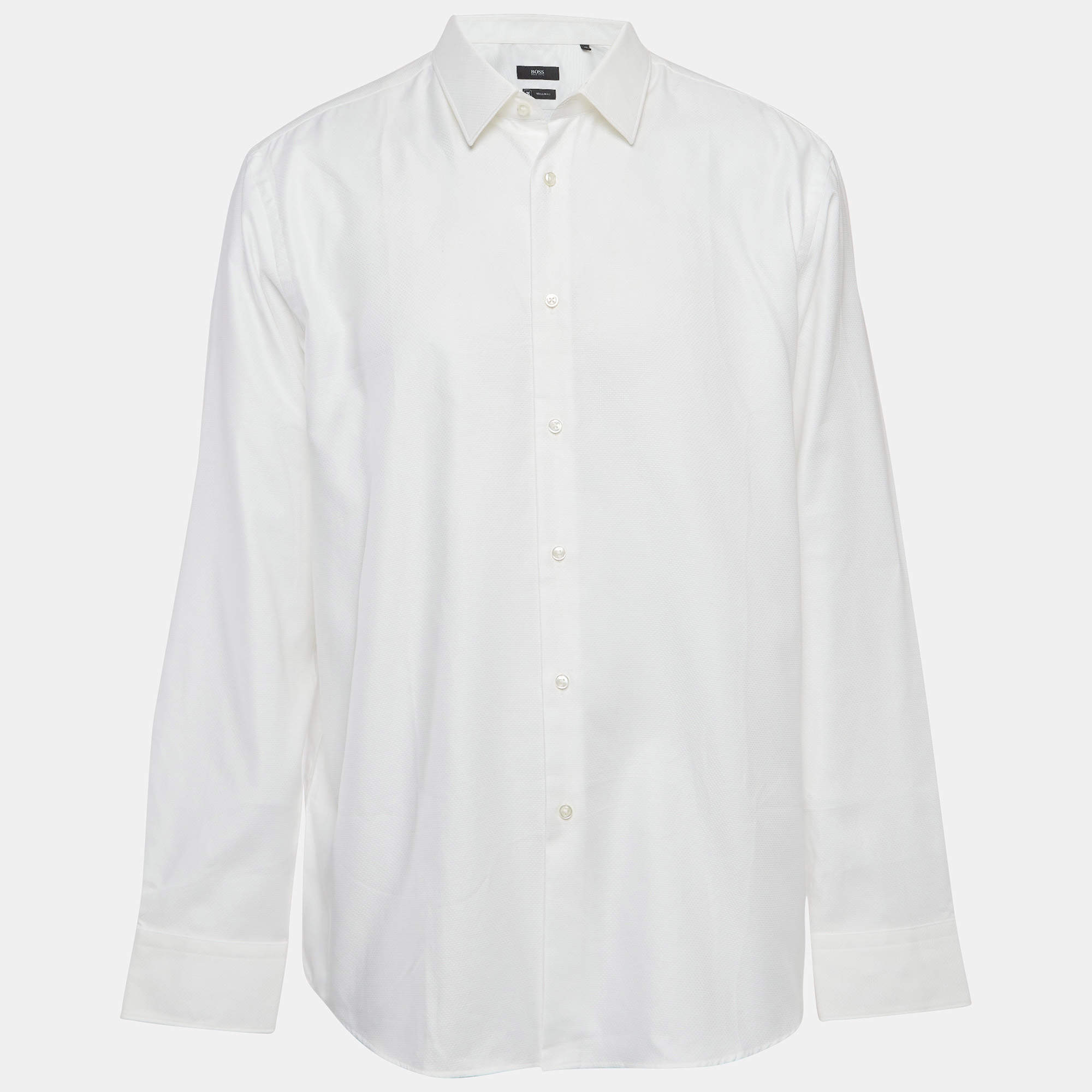 Pre Owned Boss By Hugo Boss White Textured Cotton Long Sleeve Shirt XXXL