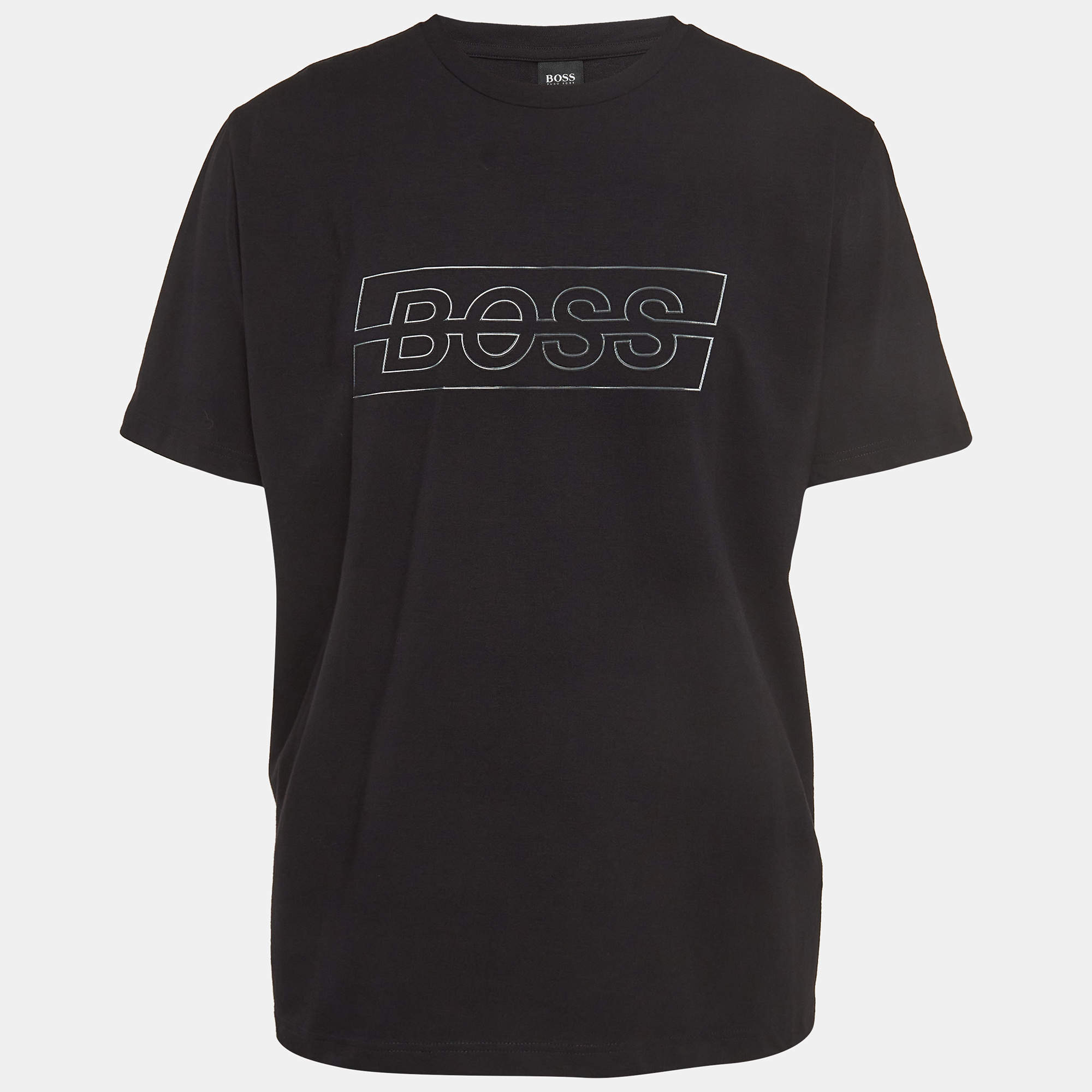 مملوكة مسبقًا Boss By Hugo Boss Black Logo Textured Cotton Crew Neck T-Shirt XXL