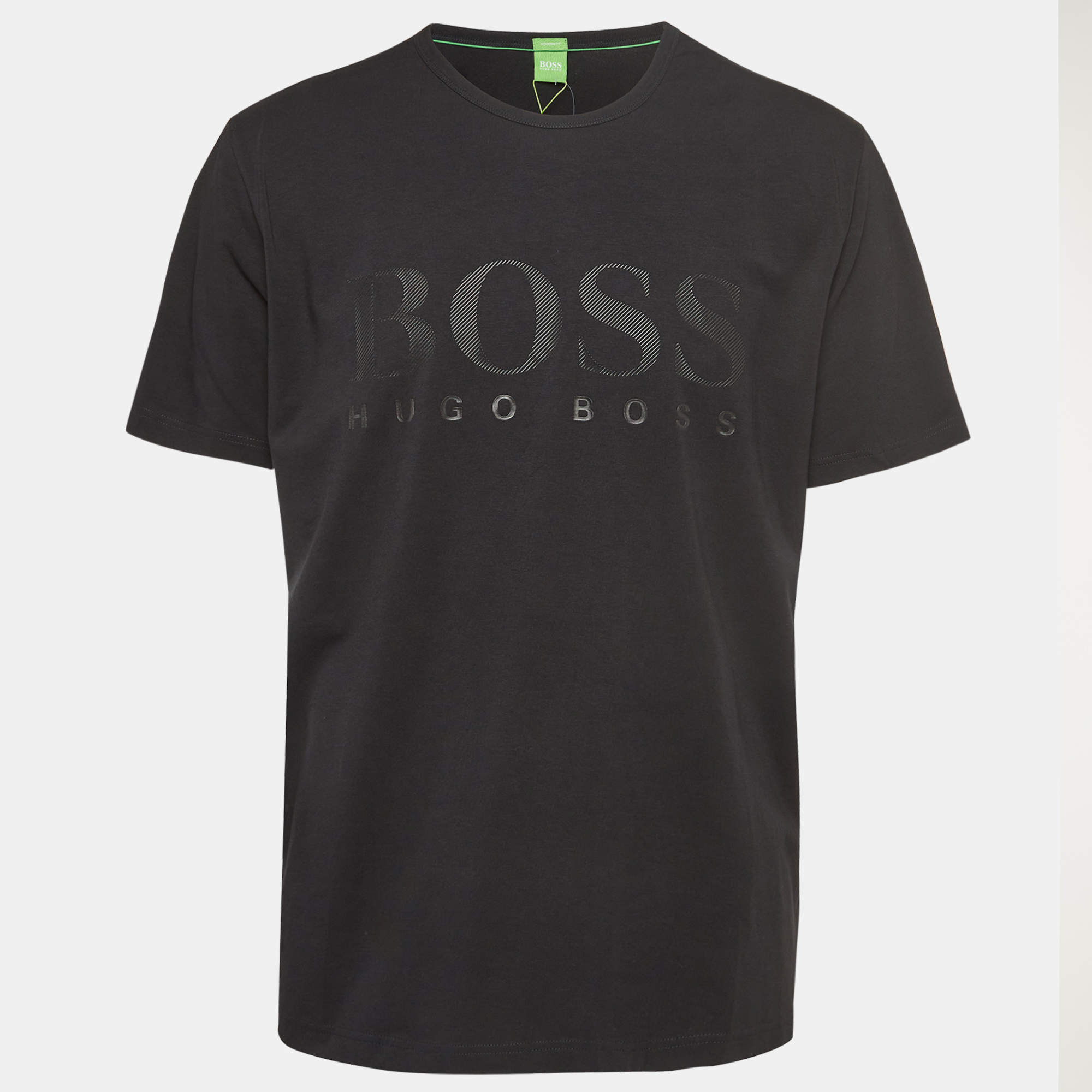 Pre Owned Boss By Hugo Boss Black Logo Print Cotton Knit Half Sleeve T-Shirt XXXL
