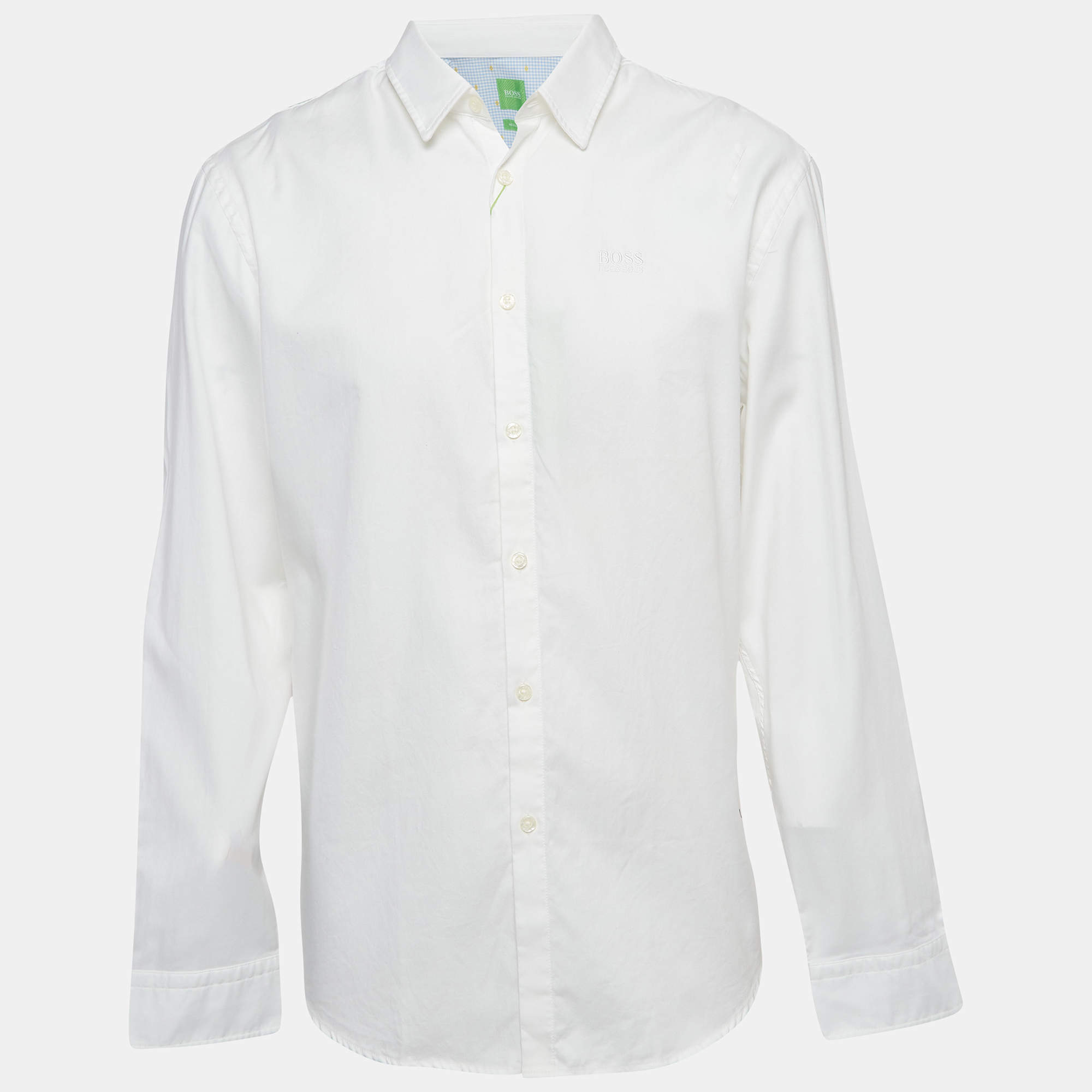 Pre Owned Boss By Hugo Boss White Logo Embroidered Cotton Regular Fit Shirt XXL