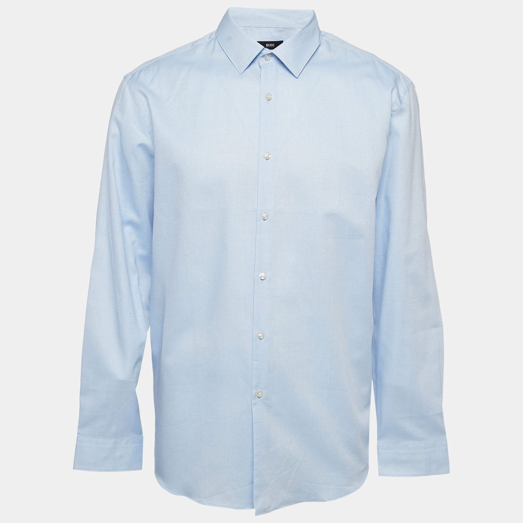 Pre Owned Boss By Hugo Boss Blue Micro Ditsy Cotton Slim Fit Shirt XXL