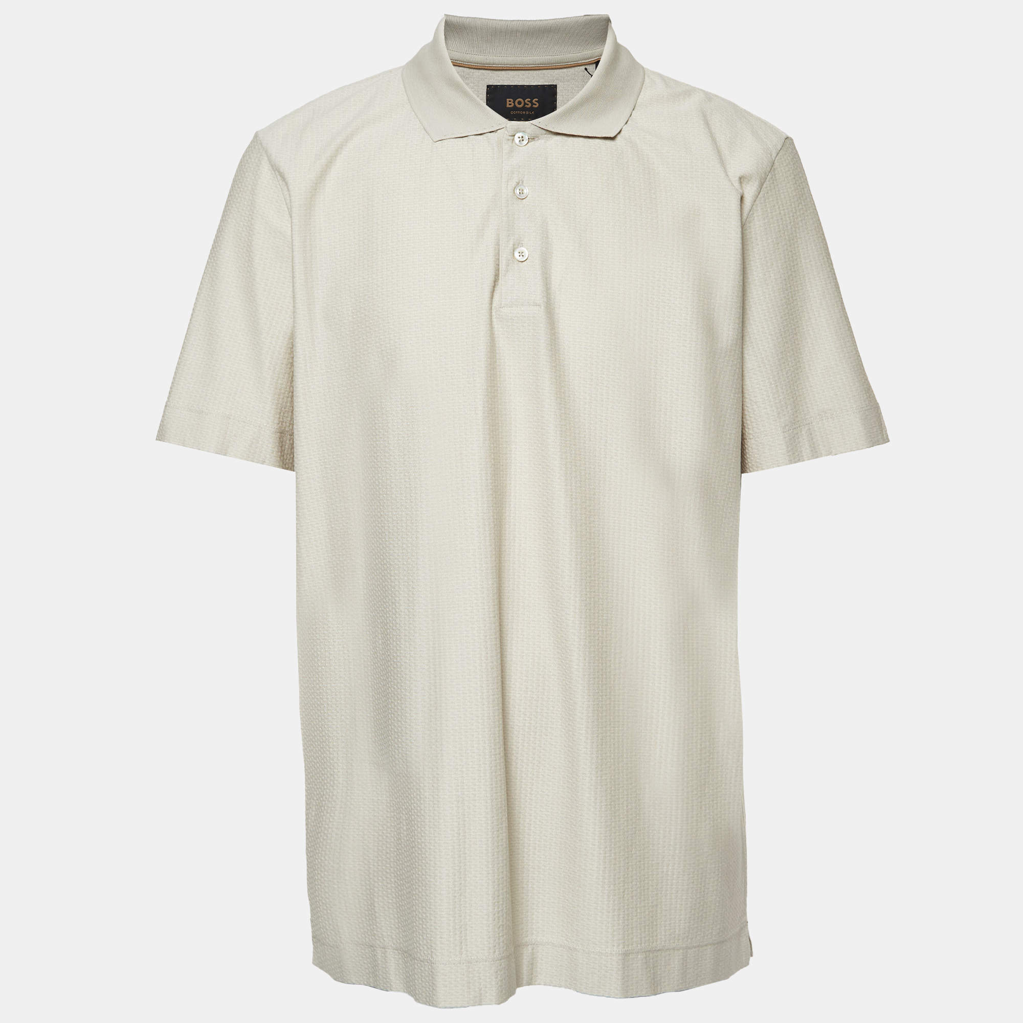 Pre Owned Boss By Hugo Boss Beige Textured Jersey Polo T-Shirt XXL