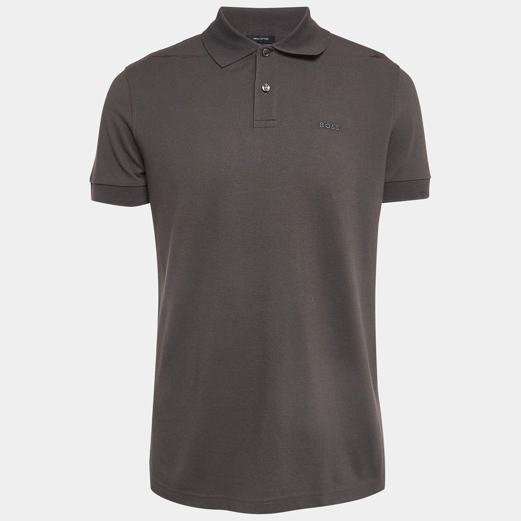Pre Owned Boss By Hugo Boss Grey Pima Cotton Polo T-Shirt M