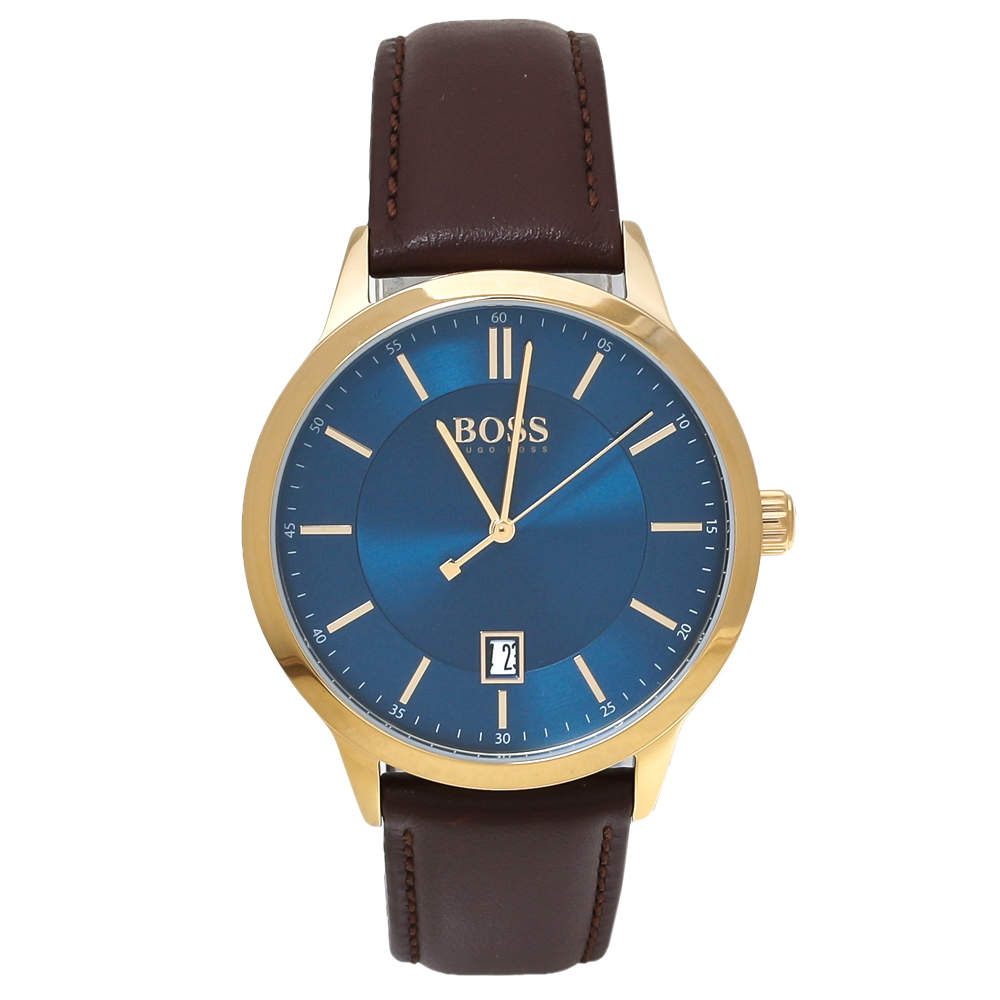 Hugo Boss Blue Rose Gold Tone Stainless Steel Leather Boss HB.332.1.34.3269 Men's Wristwatch 41 mm