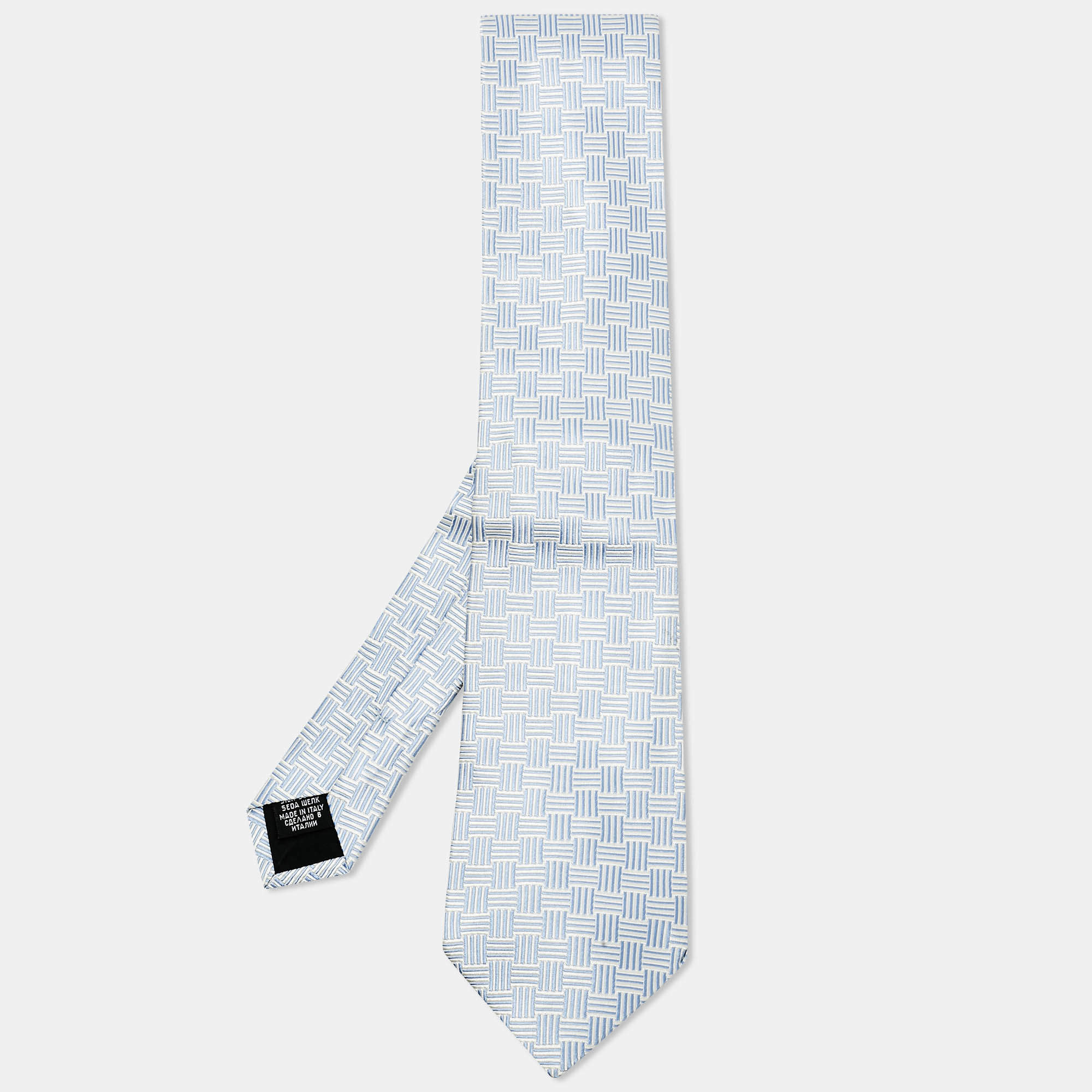 Pre Owned Boss By Hugo Boss Light Blue Jacquard Silk Traditional Tie