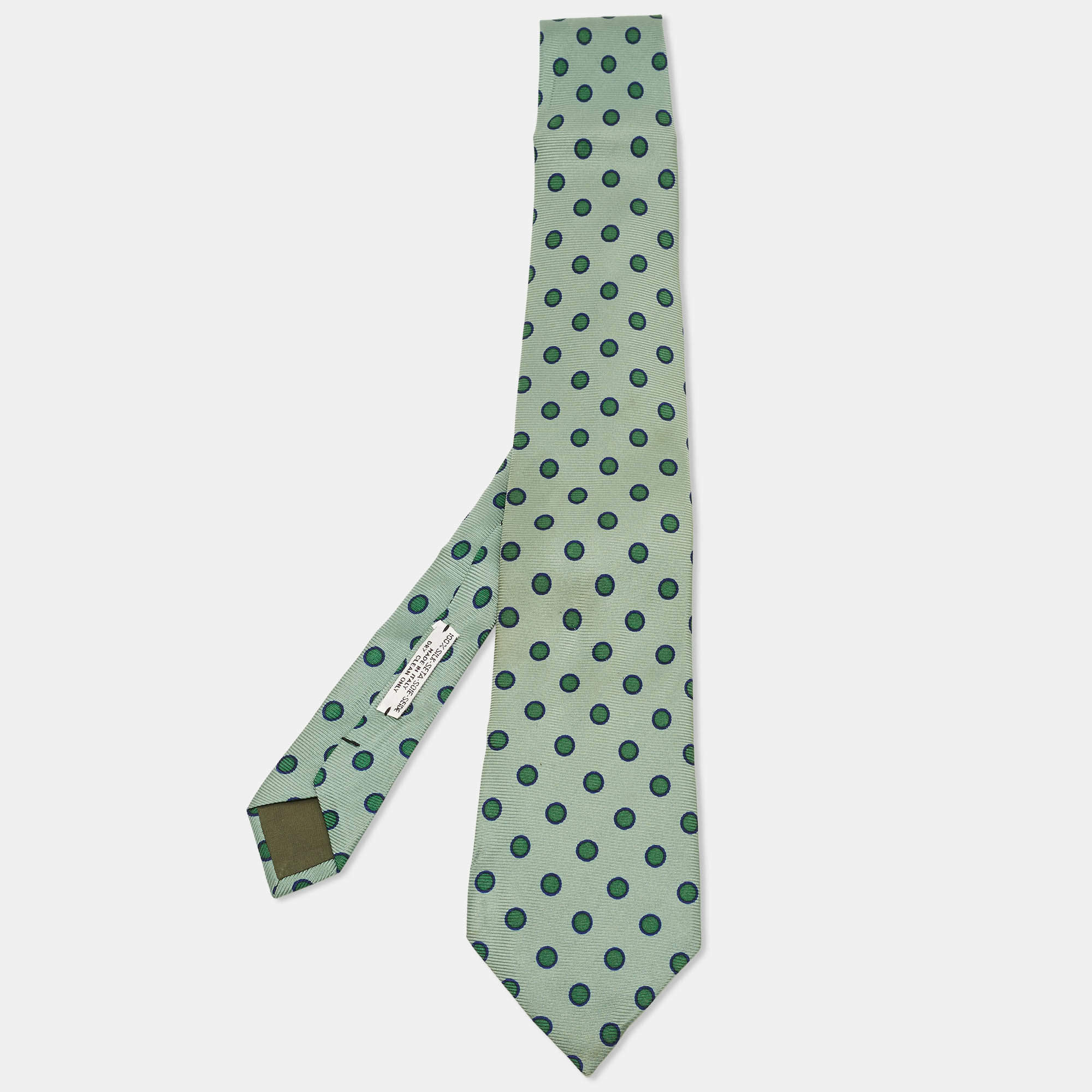 Pre Owned Boss By Hugo Boss Green Dot Jacquard Silk Tie 