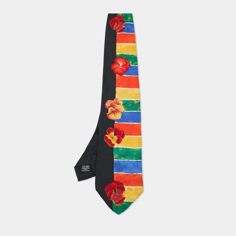 Pre Owned Boss By Hugo Boss Black/Multicolor Printed Silk Tie