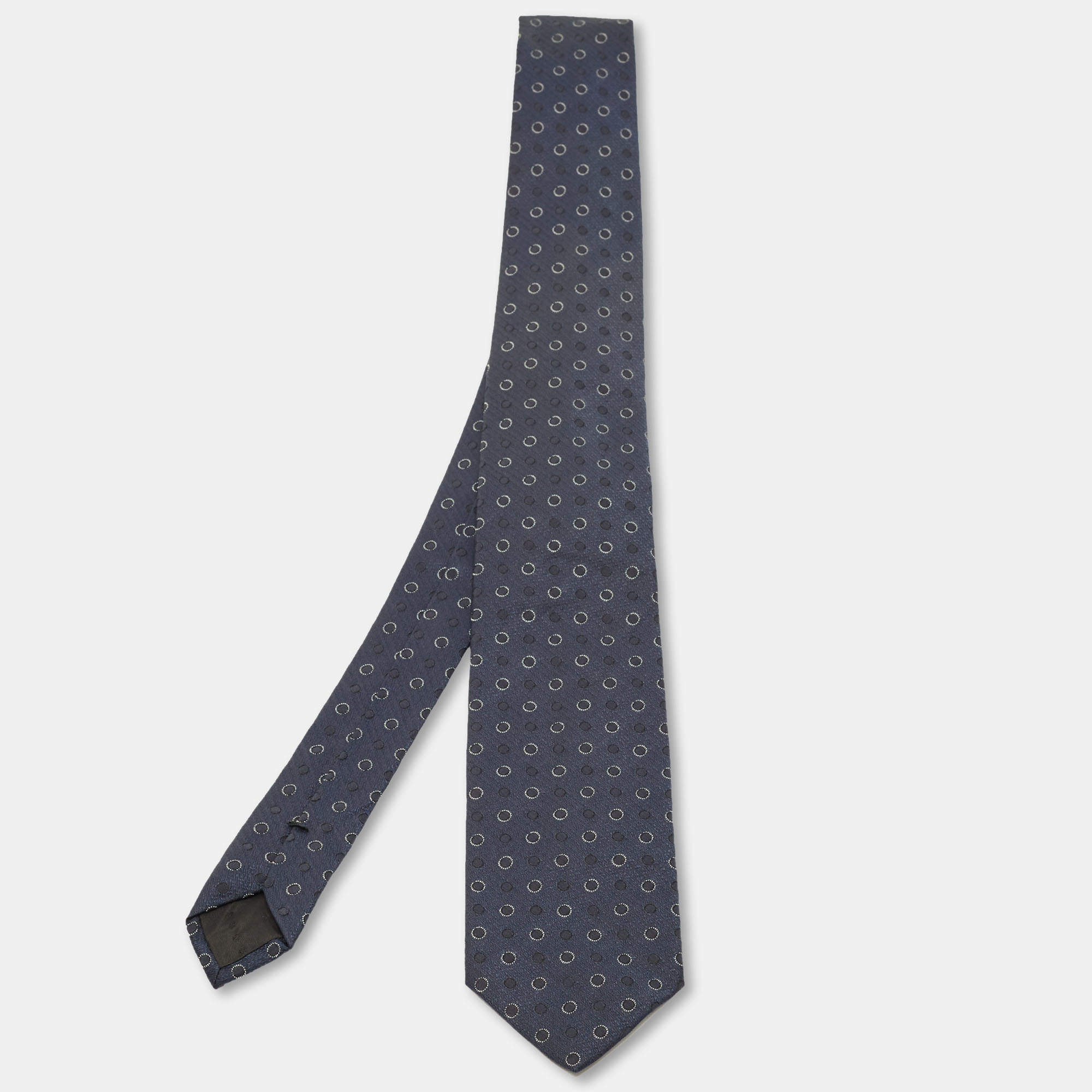 Pre Owned Boss By Hugo Boss Navy Blue Circle Jacquard Silk Tie