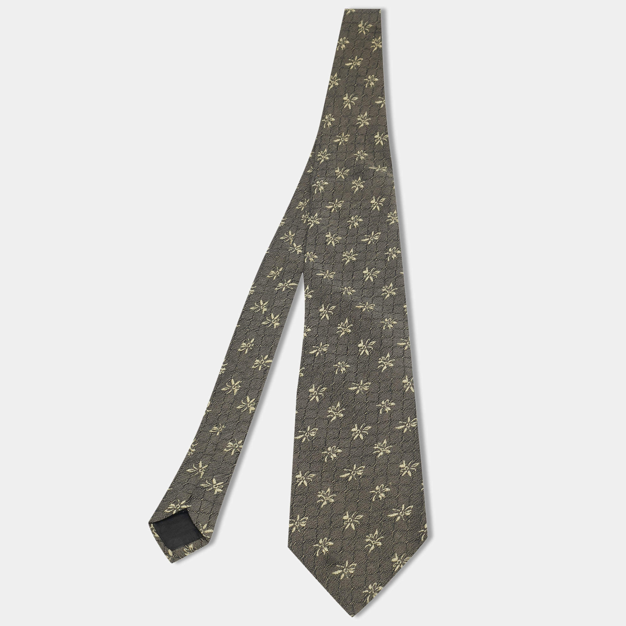 Pre Owned Boss By Hugo Boss Green Jacquard Silk Traditional Tie