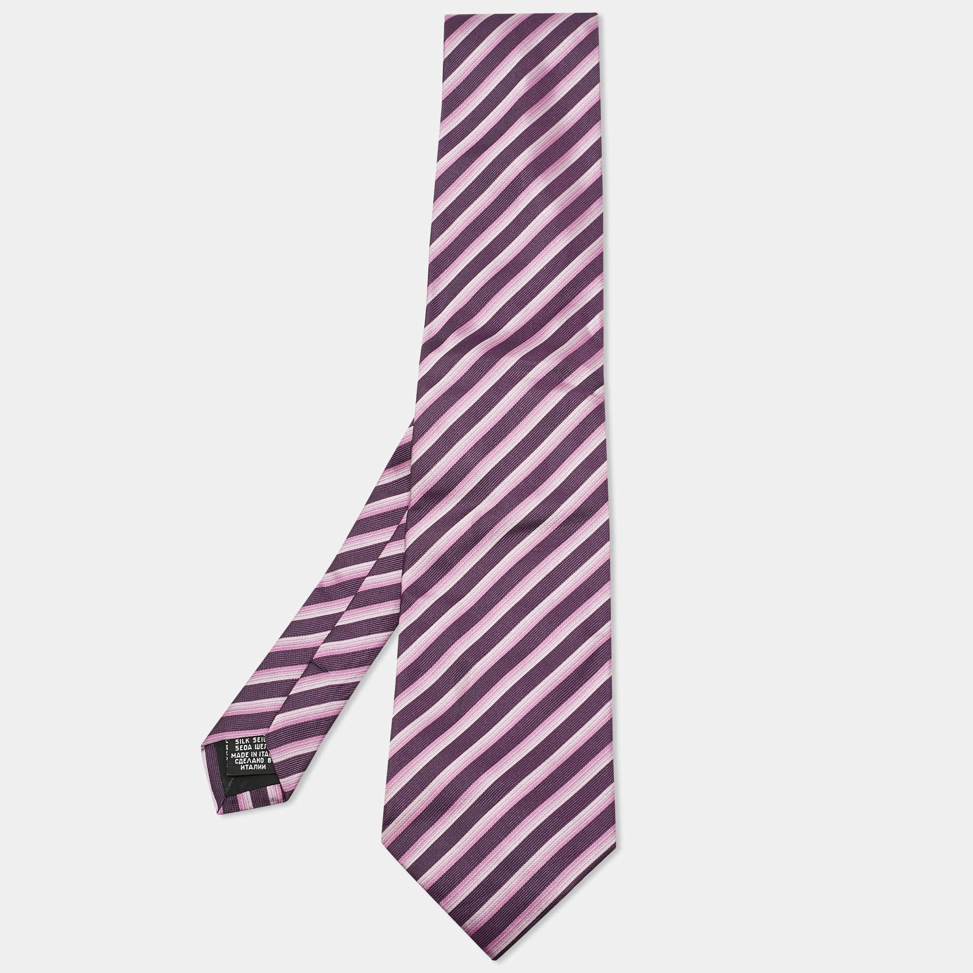 Pre Owned Boss By Hugo Boss Purple Diagonal Stripe Jacquard Silk Tie