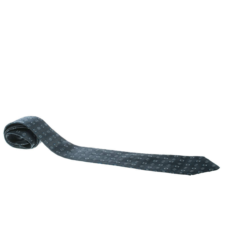 Pre Owned Boss By Hugo Boss Grey Textured Silk Jacquard Traditional Tie