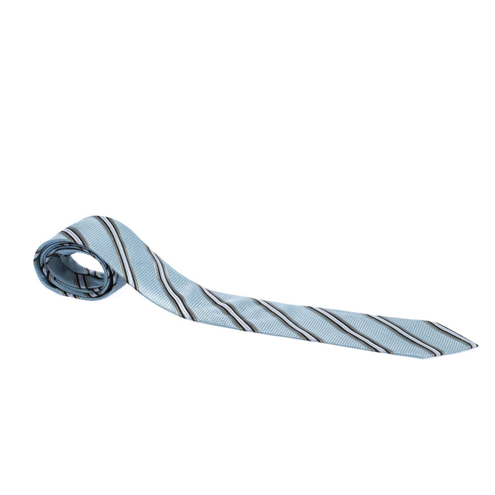 مملوكة مسبقًا Boss By Hugo Boss Blue Diagonal Striped Jacquard Silk Tie 
