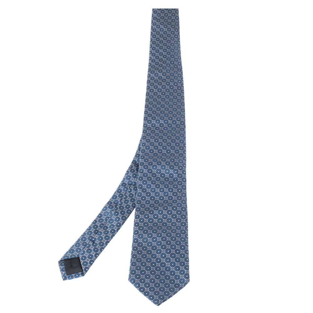 Boss By Hugo Boss Blue Geometric Patterned Silk Tie