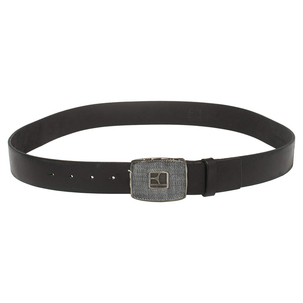 حزام بوس باي هوغو بوس بادج شعار جلد أسود مقاس 105 سم