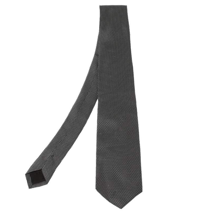 Pre Owned Boss By Hugo Boss Black Dotted Pattern Silk Tie