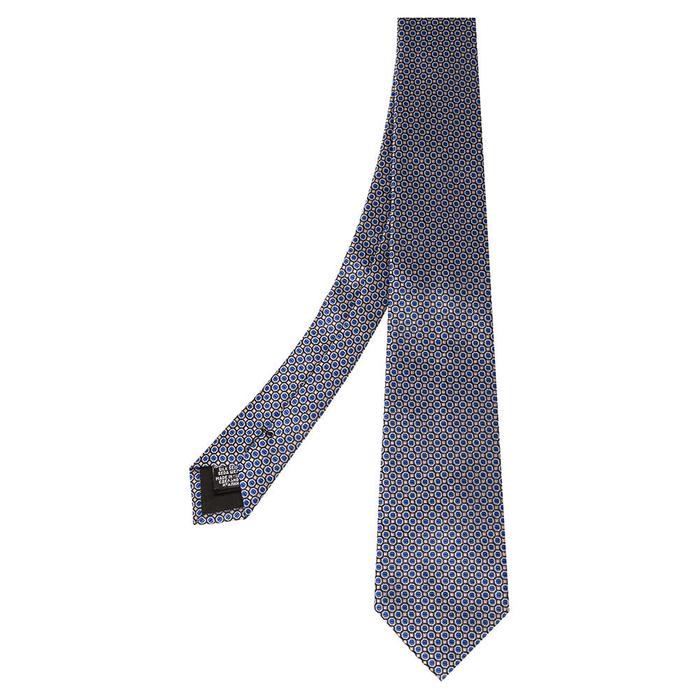 Pre Owned Boss By Hugo Boss Blue & Black Dotted Jacquard Silk Tie