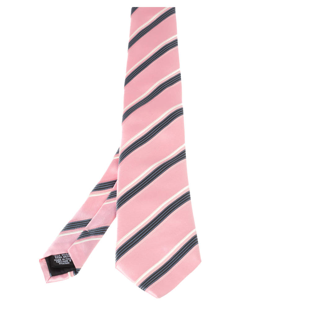 Pre Owned Boss By Hugo Boss Pink Striped Silk Tie
