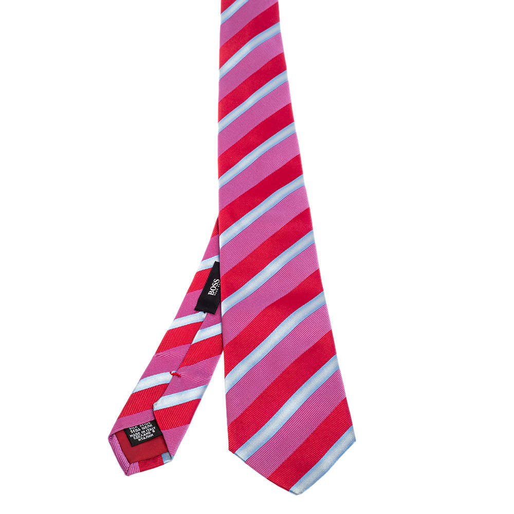 Pre Owned Boss By Hugo Boss Multicolor Striped Silk Narrow Tie