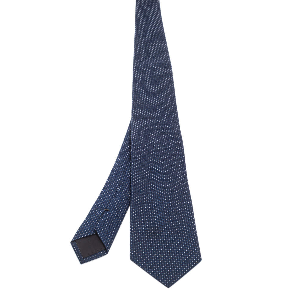 Pre Owned Boss By Hugo Boss Navy Blue Jacquard Silk Tie