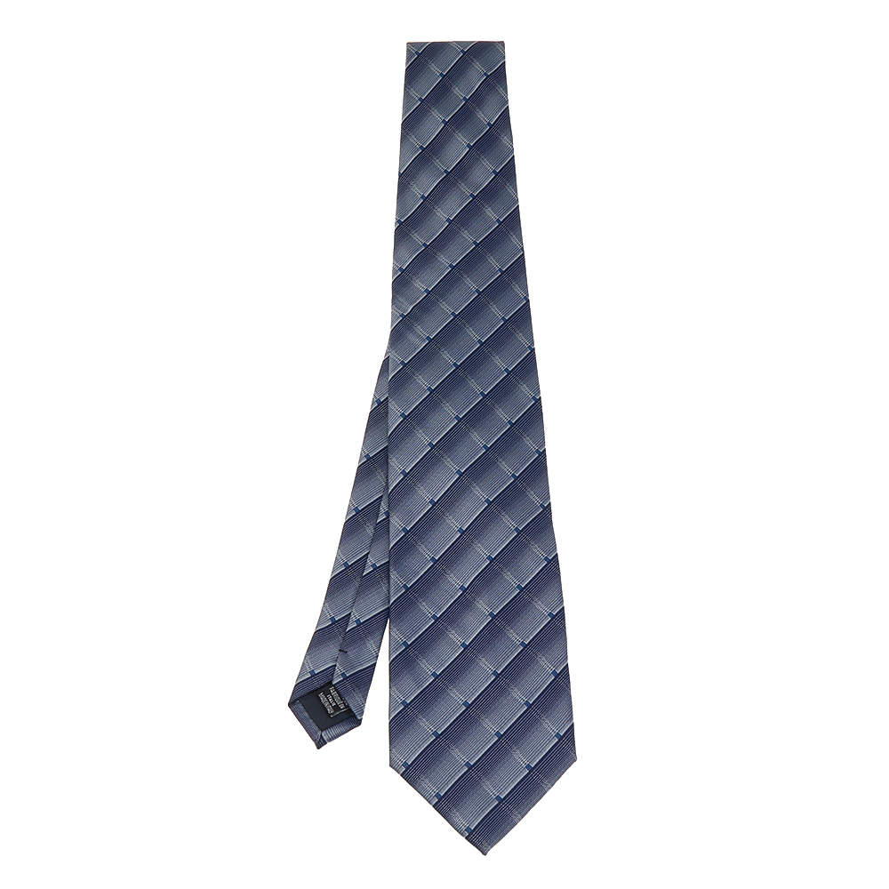 Pre Owned Boss By Hugo Boss Blue Patterned Silk Tie