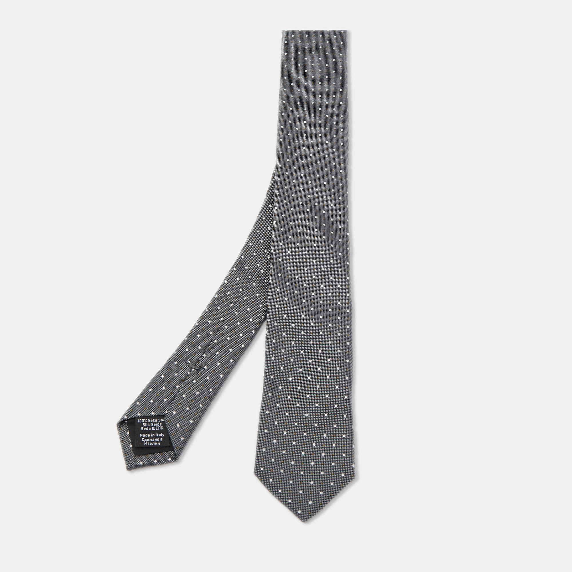 Pre Owned Boss By Hugo Boss Grey Dot Patterned Jacquard Silk Tie 