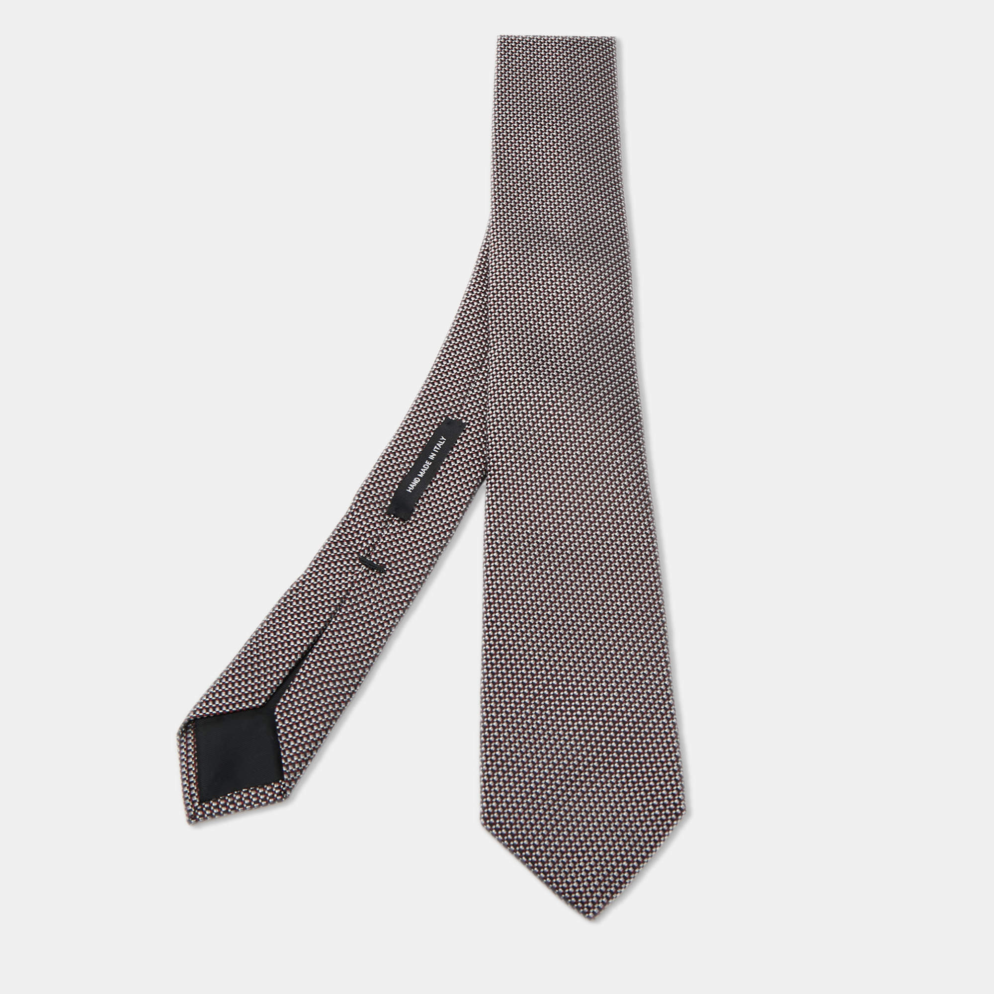 Pre Owned Boss By Hugo Boss Red & Silver Patterned Jacquard Silk Tie