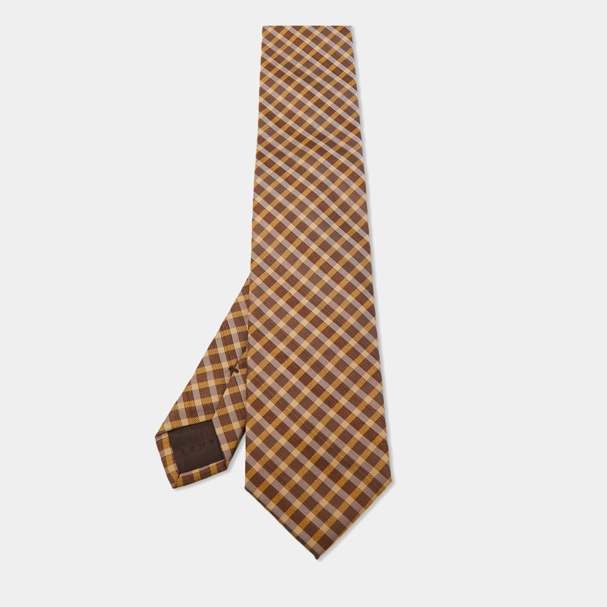 Boss by Hugo Boss Brown/Yellow Check Patterned Silk Tie
