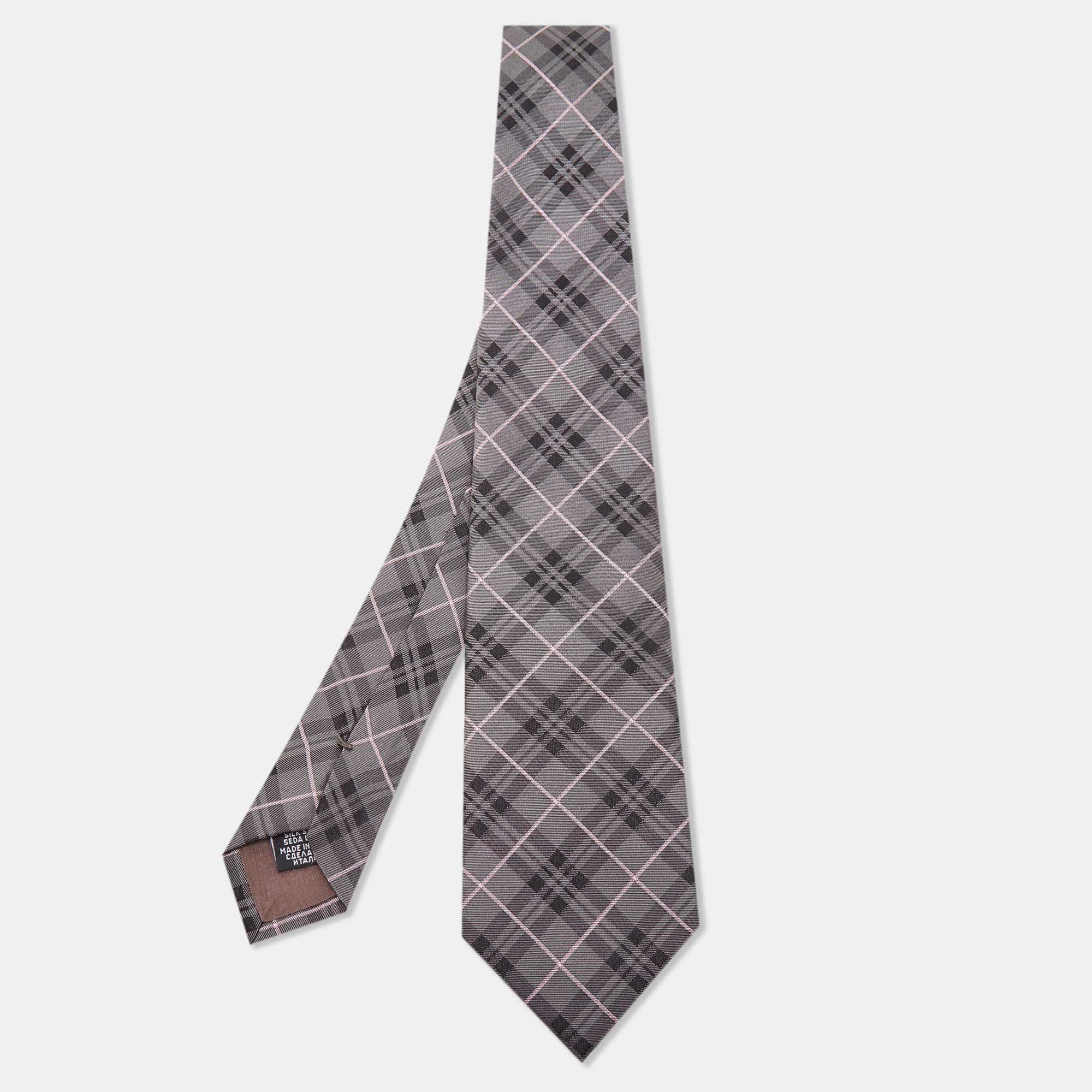 Boss By Hugo Boss Grey Check Patterned Silk Tie