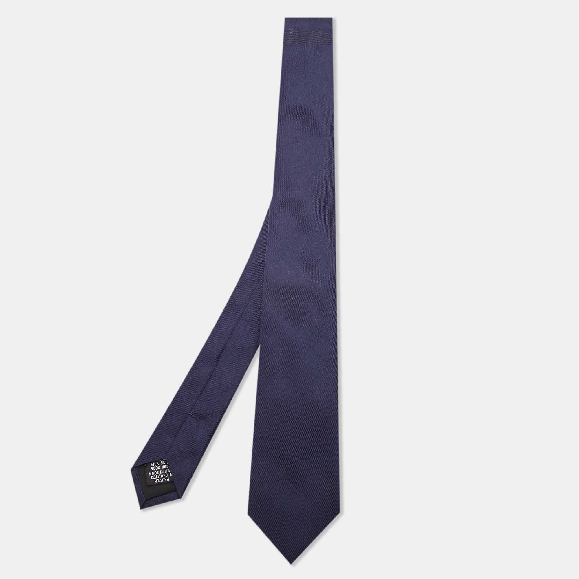 Pre Owned Boss By Hugo Boss Dark Blue Silk Slim Tie