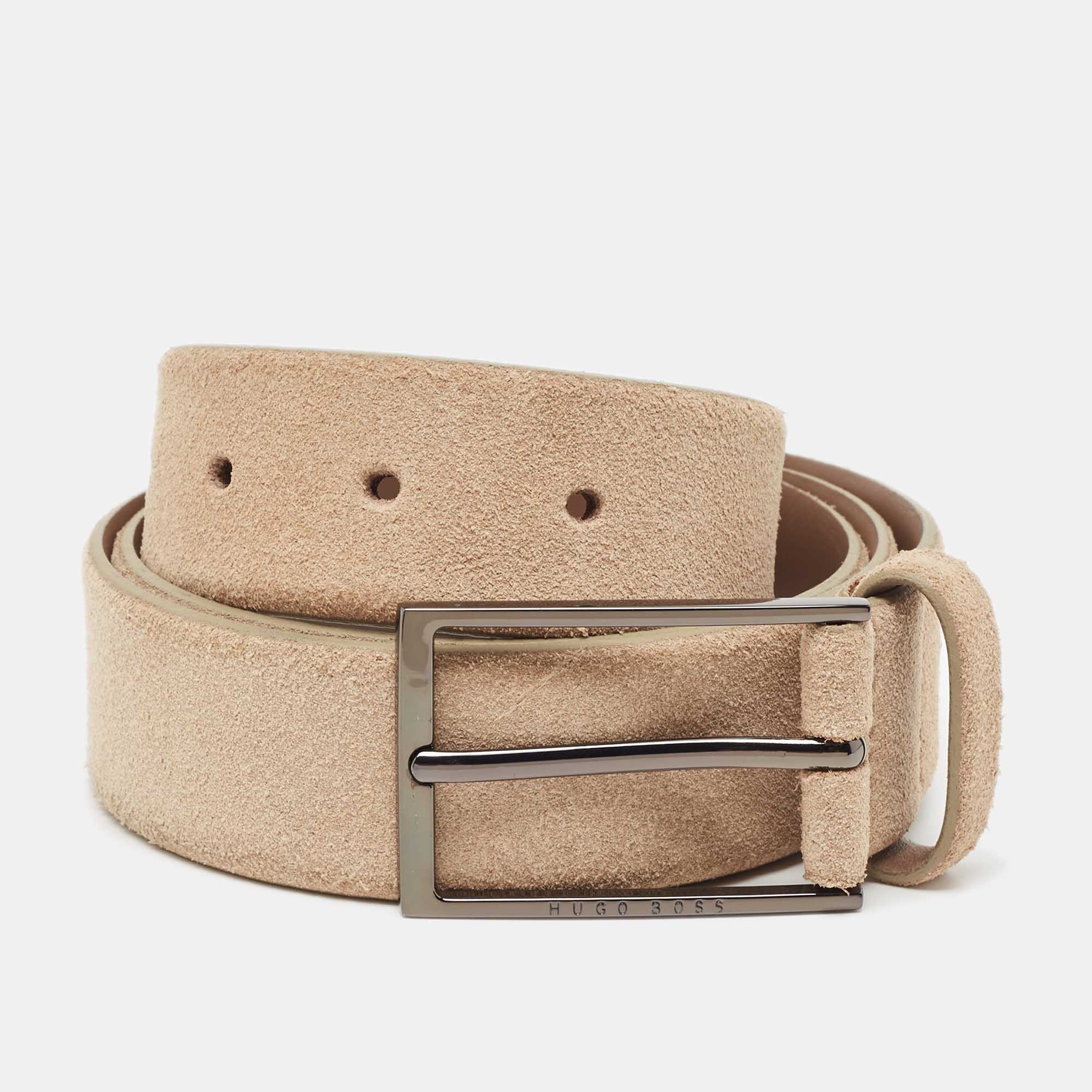 Boss By Hugo Boss Beige Suede Buckle Belt 90CM