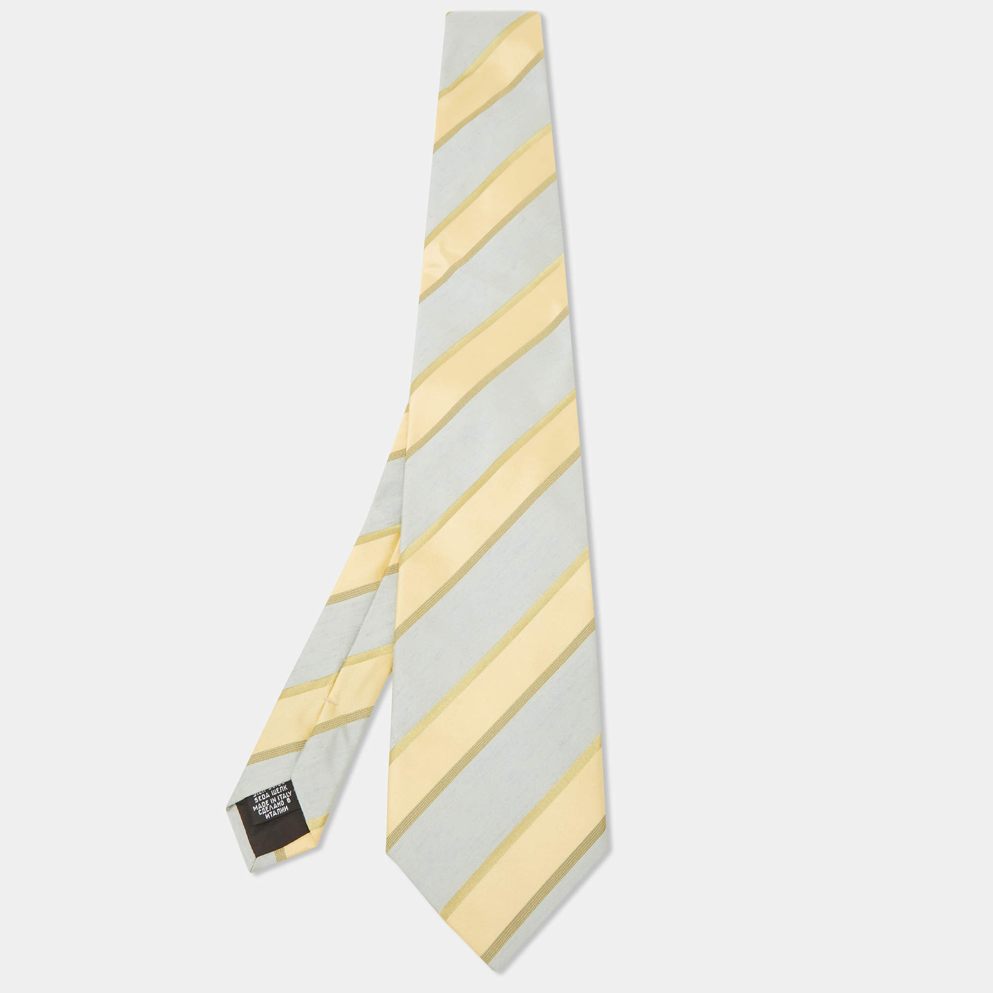 Pre Owned Boss By Hugo Boss Yellow/Blue Diagonal Stripe Textured Silk Tie