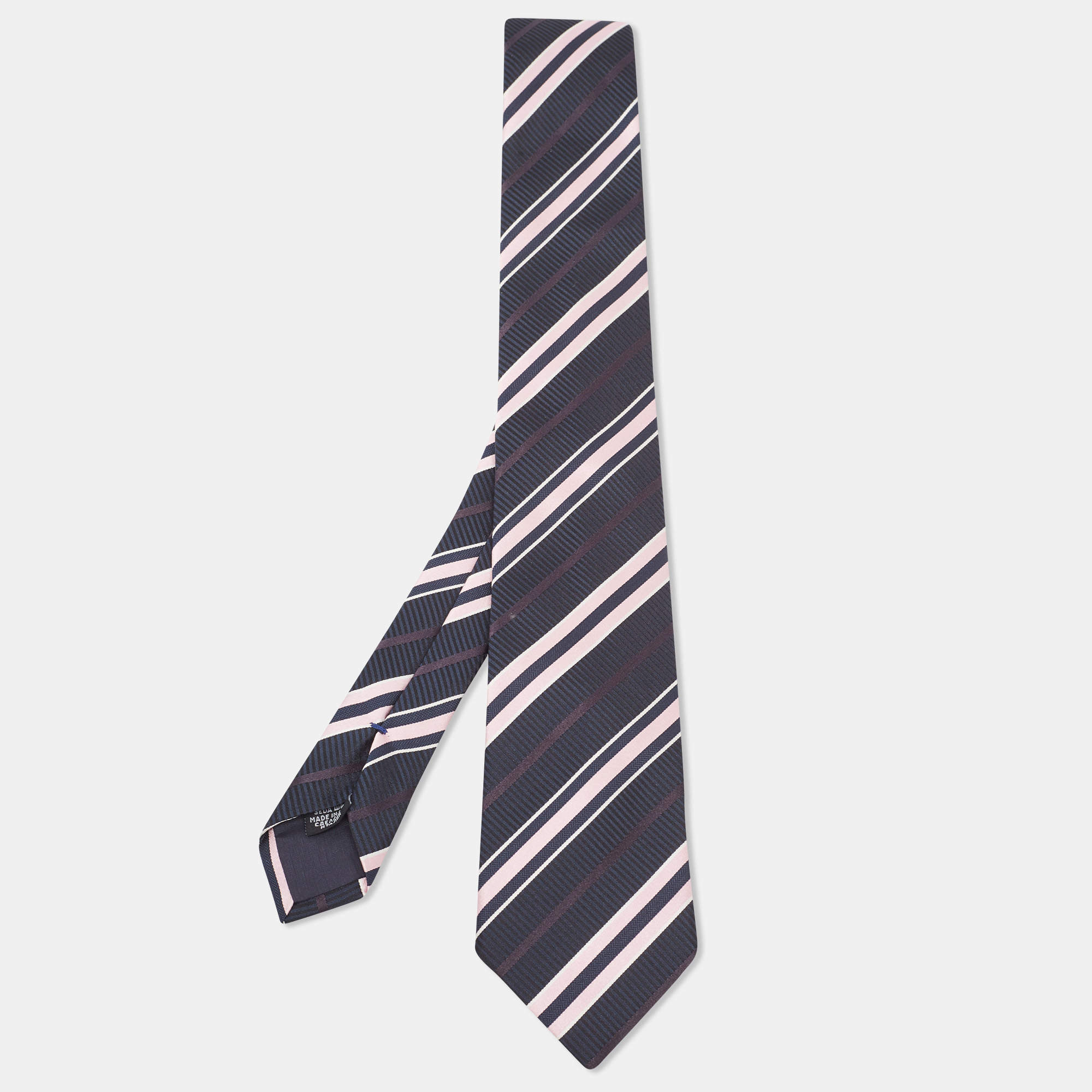 Pre Owned Boss By Hugo Boss Black/Pink Diagonal Striped Silk Tie