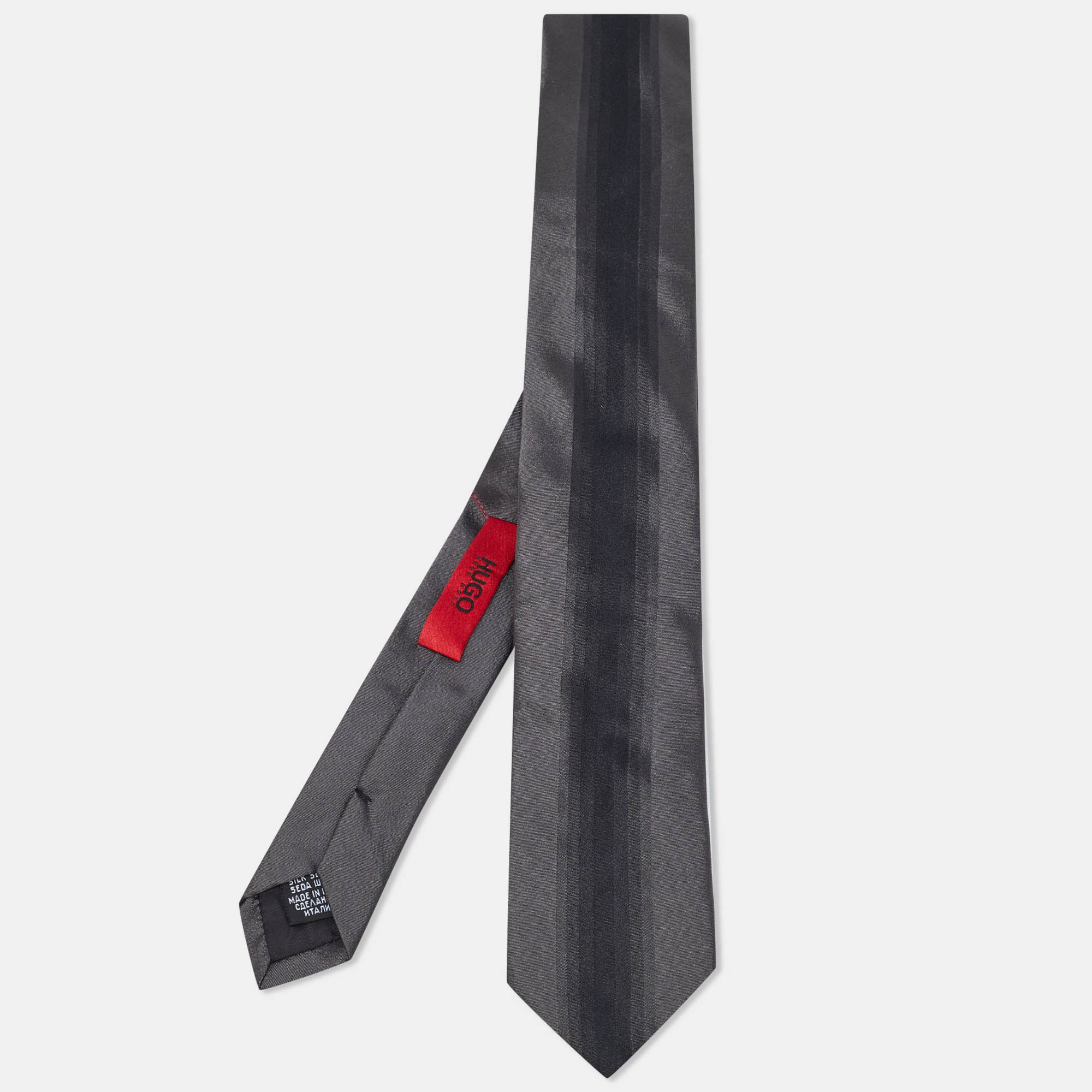 Boss By Hugo Boss Grey Striped Silk Skinny Tie