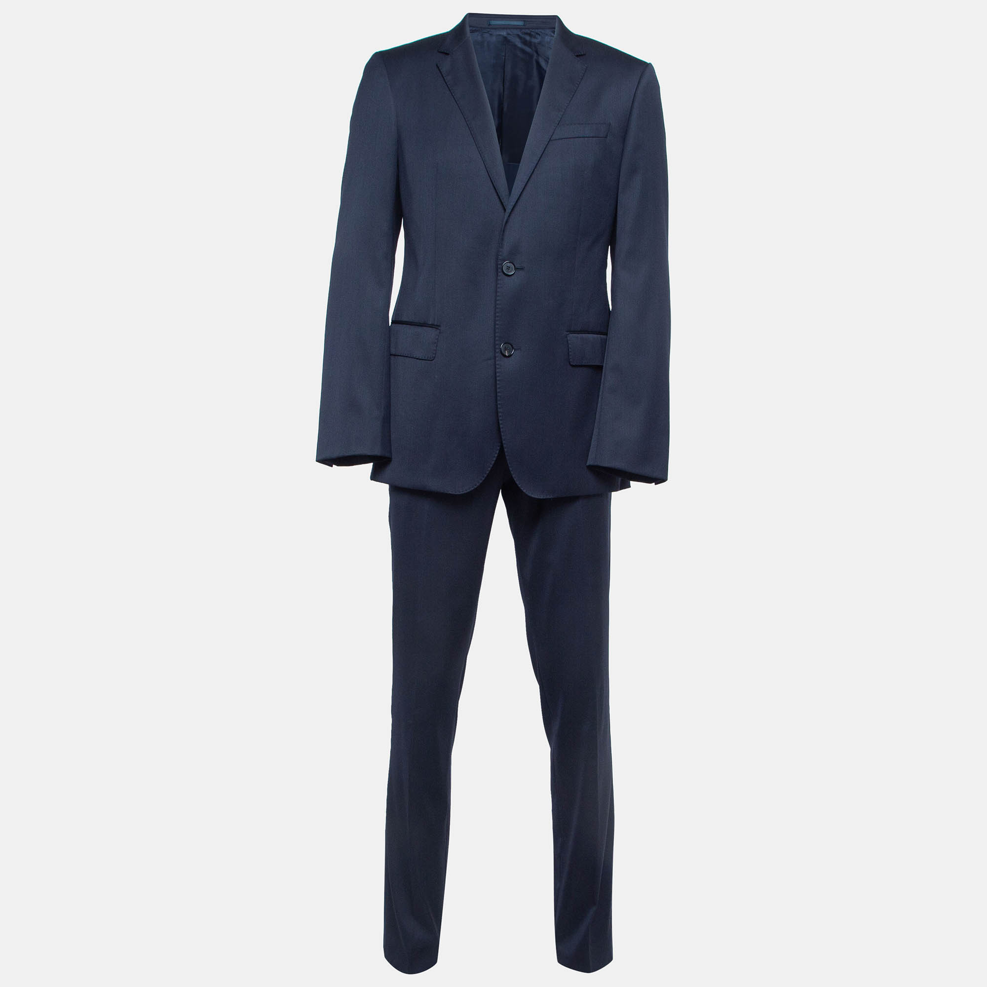 Boss By Hugo Boss Navy Blue Wool Single Breasted Pants Suit L